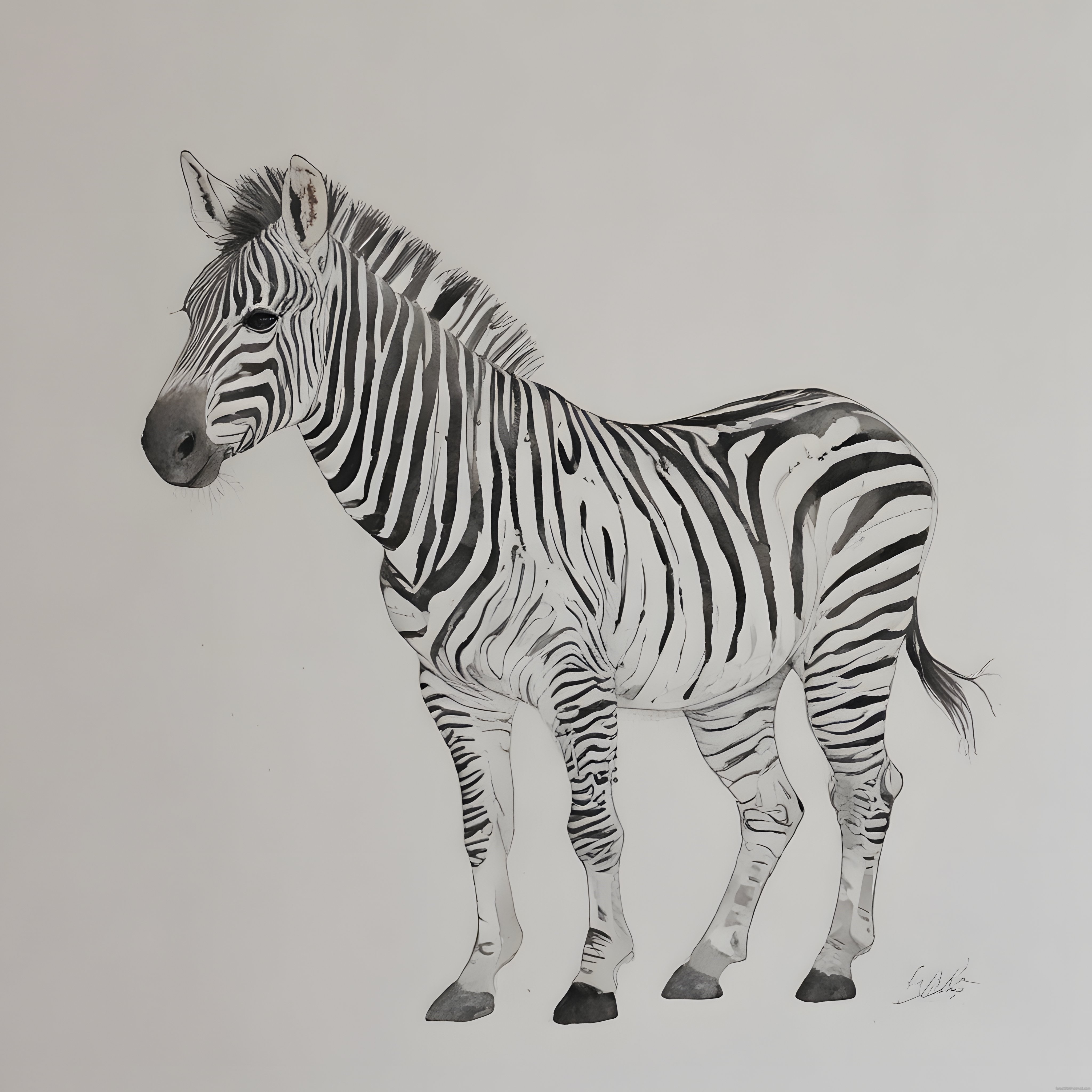 Suluboya Tekniğiyle Yapılmış Gerçekçi Zebra Portresi ve Sanatsal Detaylar