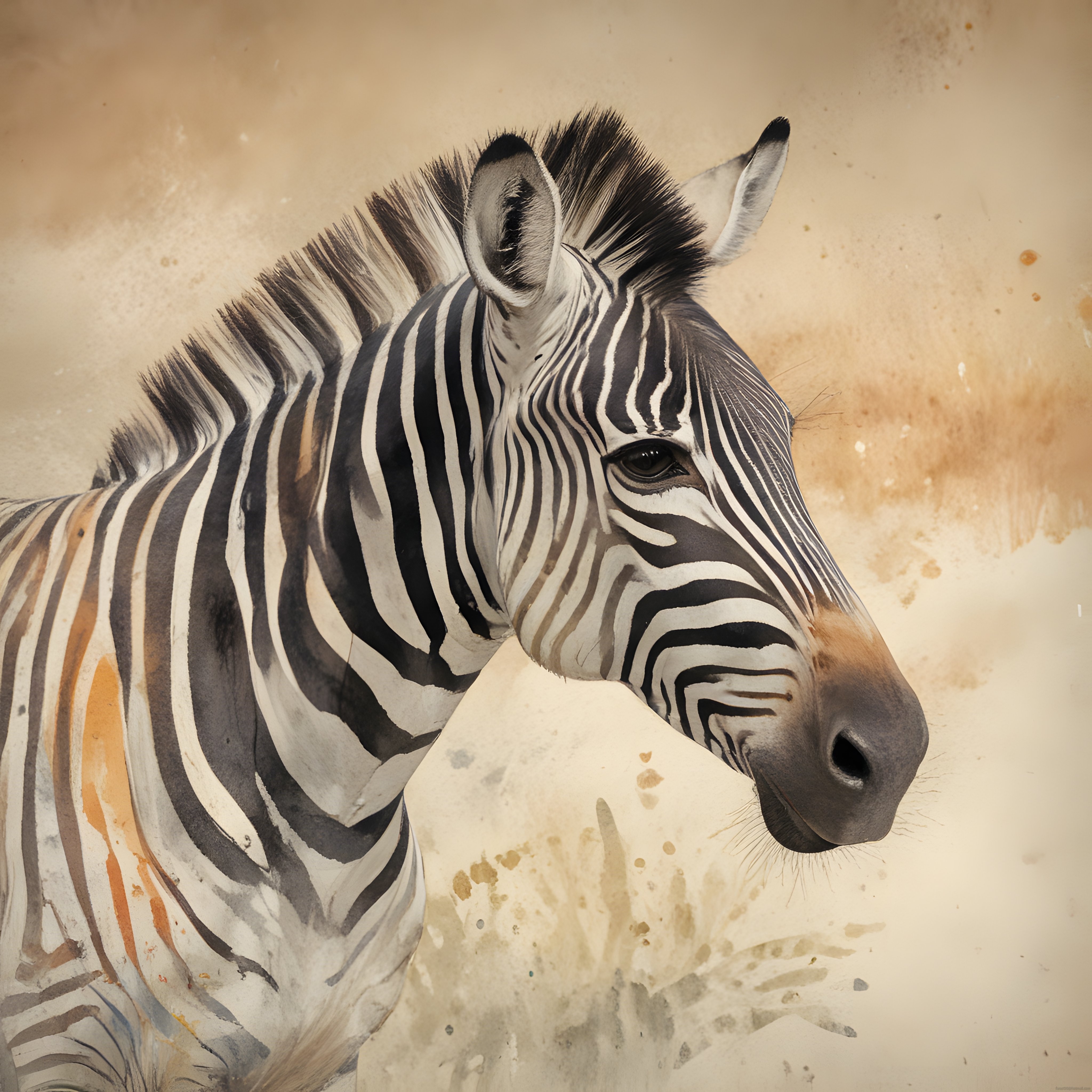 Suluboya ve Mürekkep Efektleriyle Vintage Zebra Portre Çalışması
