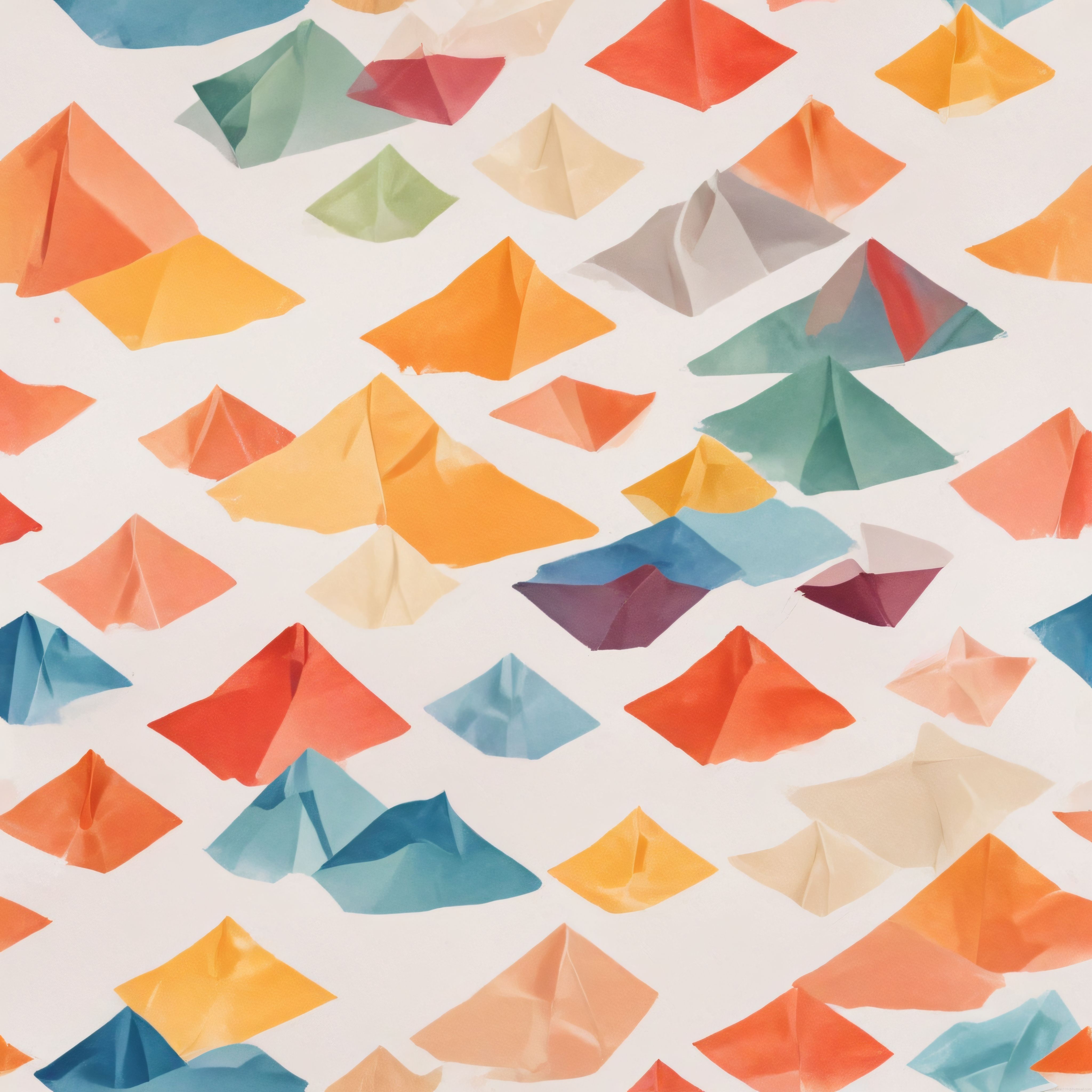 Suluboyalı Origami Figürlerin Beyaz Arka Planda Renkli ve Minimalist Dansı