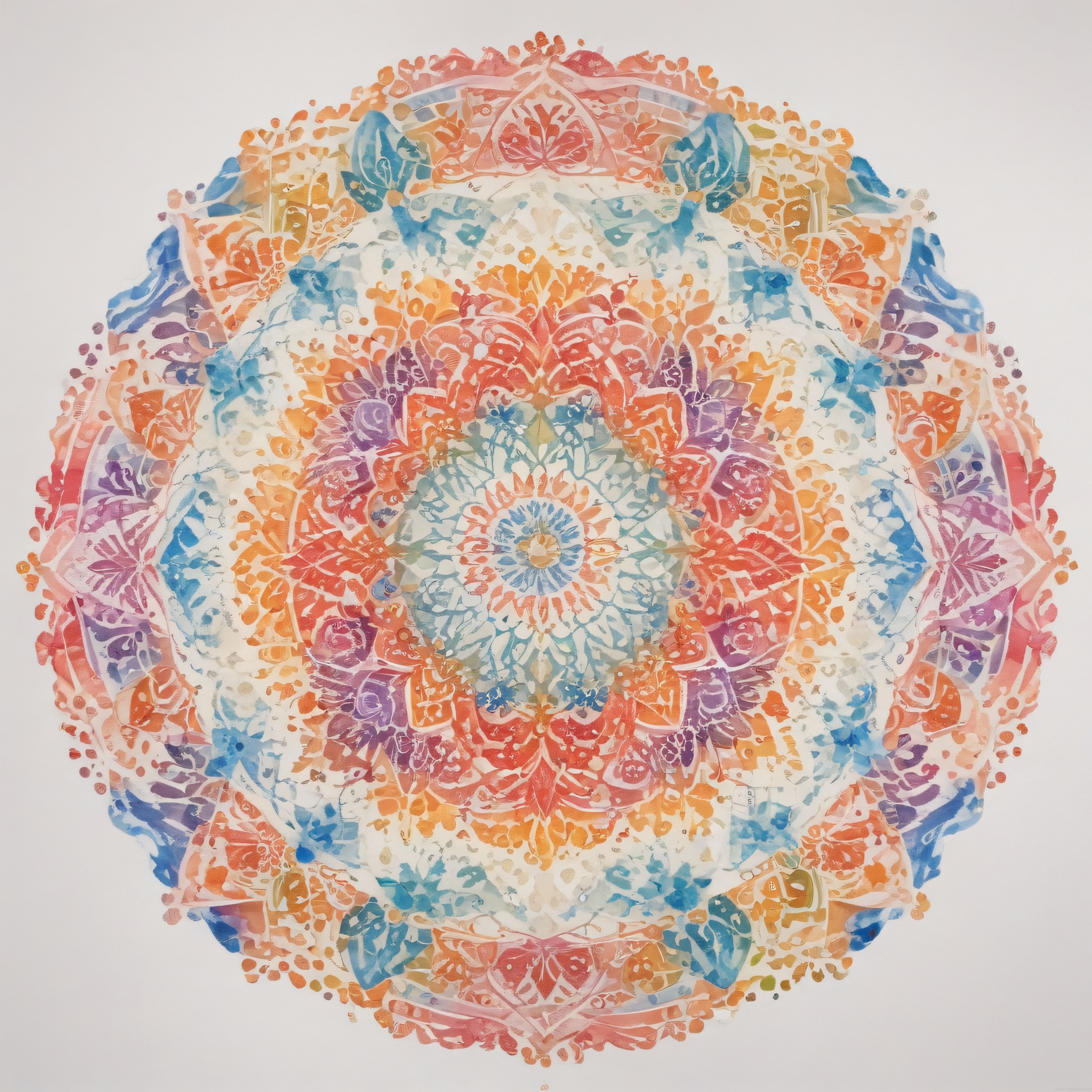 Suluboyayla Yapılmış Renkli Etnik Mandala Deseni ve Dairesel Sanat Eseri