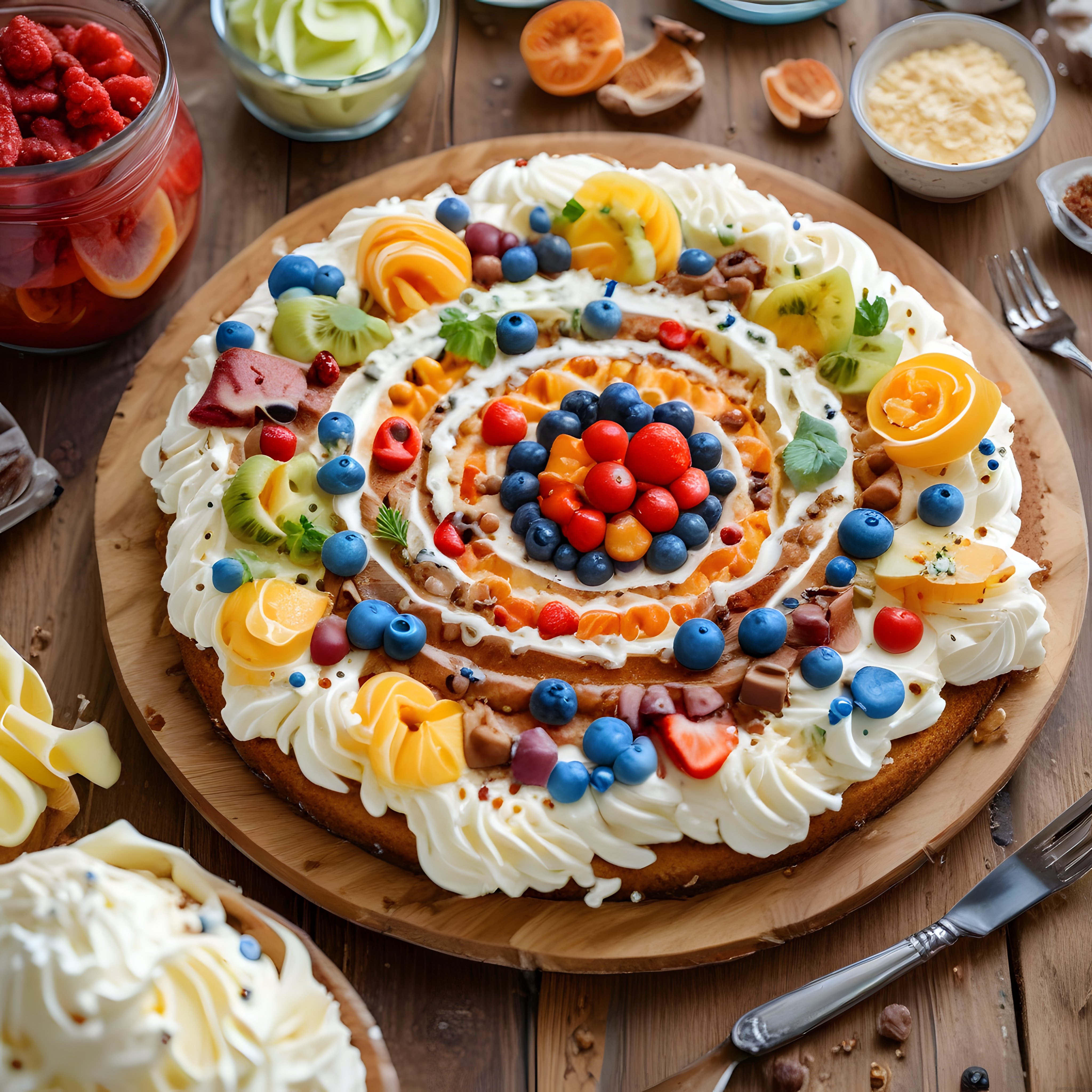 Sunum Tahtası Üzerinde Taze Meyvelerle Süslenmiş Ev Yapımı Tart Pasta