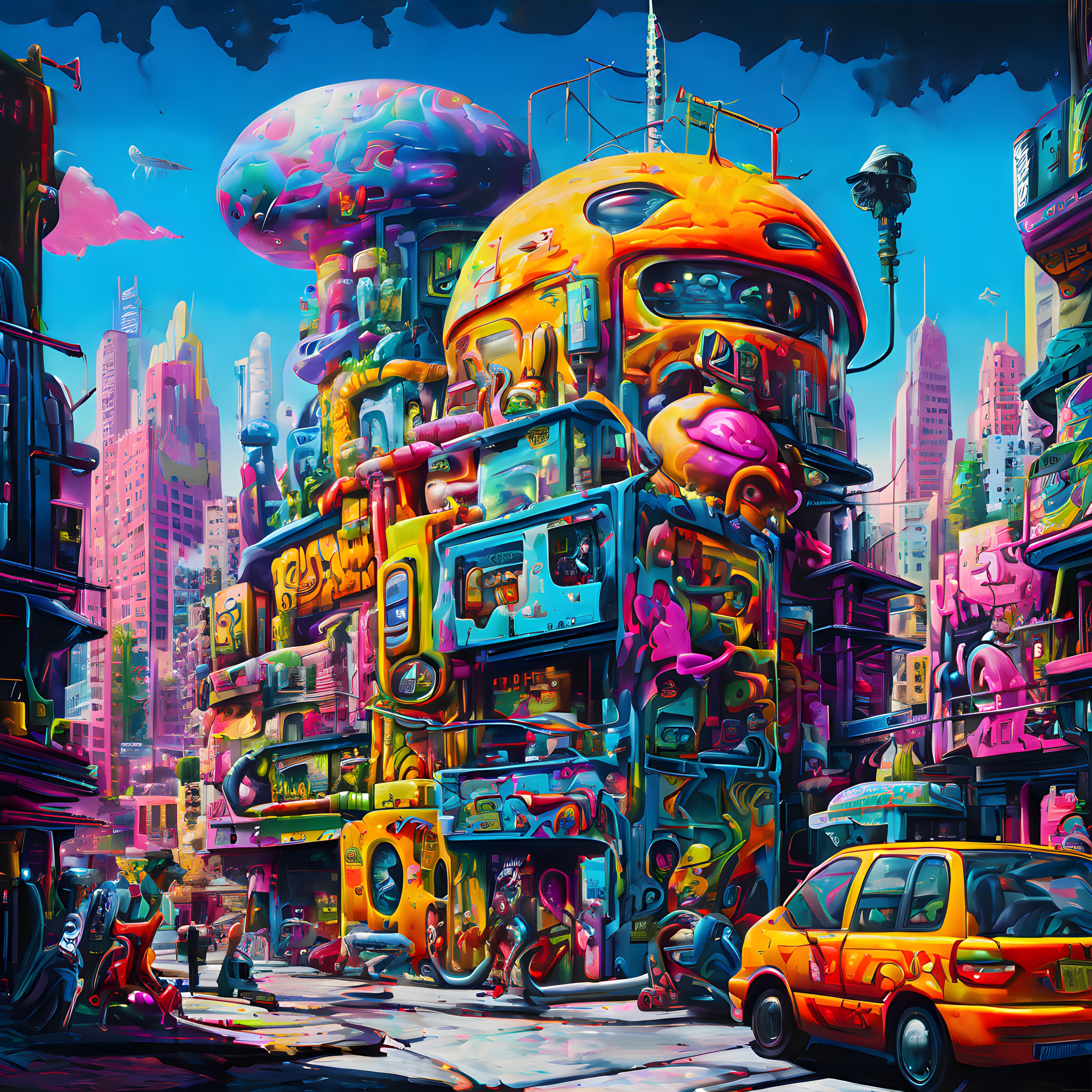 Sürreal Cyberpunk Şehir: Organik Yapılar ve Uçan Araçlarla Gelecek Distopyası