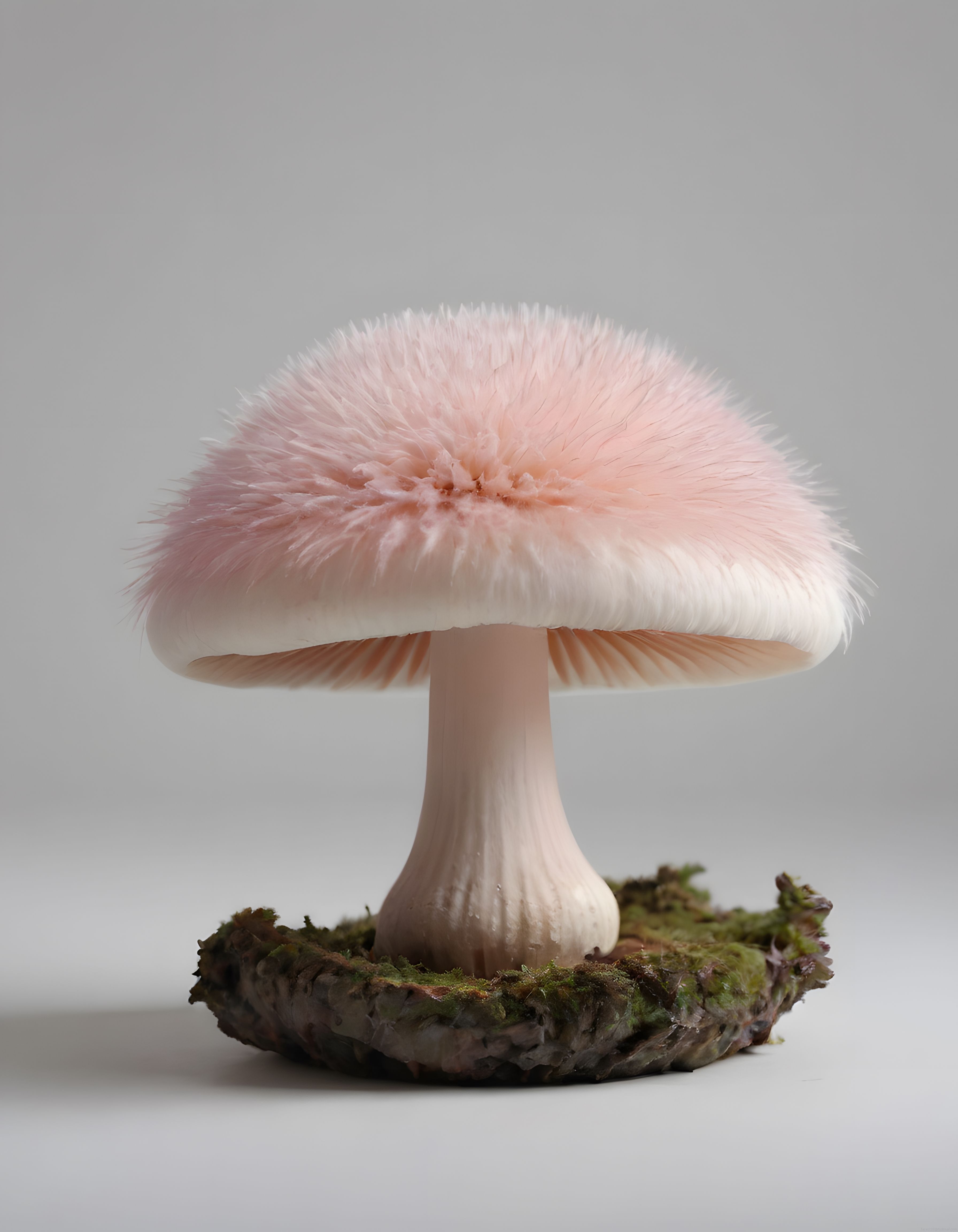 Surreal tüylü mantar: pembe beyaz yumuşak dokulu doğal form sanat fotoğrafı