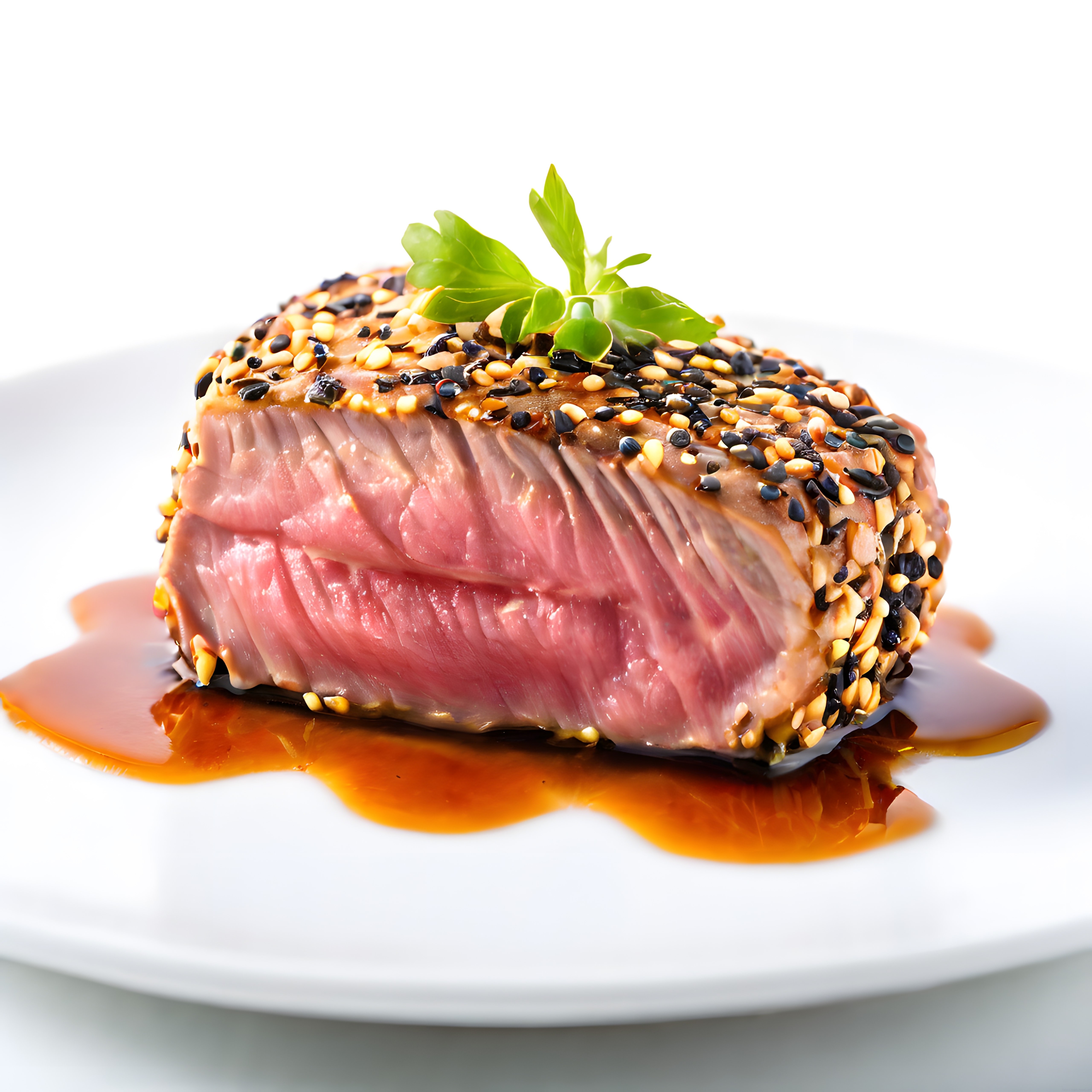 Susam Kaplı Nadir Pişmiş Ton Balığı Steak ve Soya Sosu ile Şık Sunum