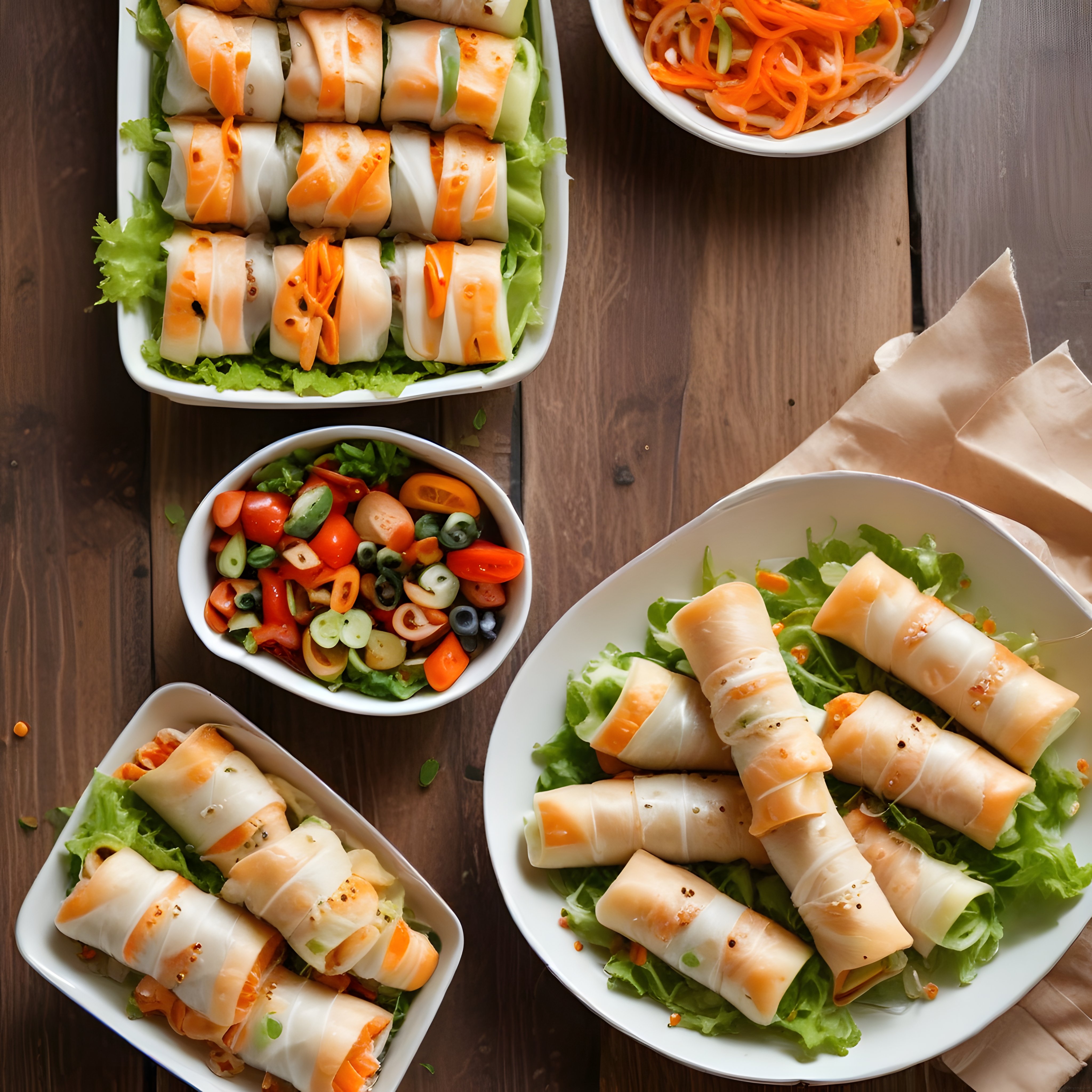 Susam ve Turuncu Soslu Taze Vietnam Yaprak Sarma Tarifi ve Sebze Salatası