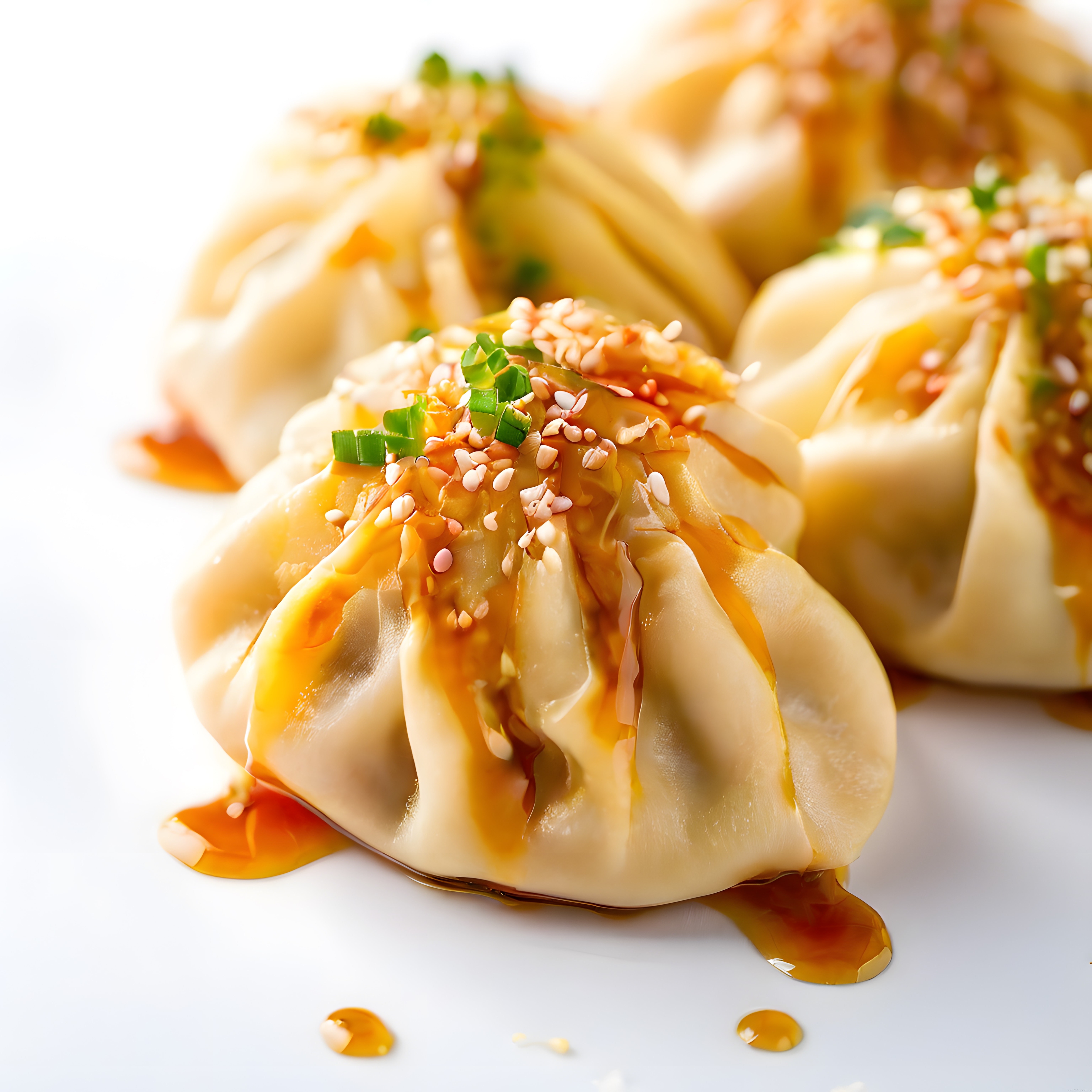 Susam ve yeşil soğan ile süslenmiş buhar mantısı dim sum yemek fotoğrafı
