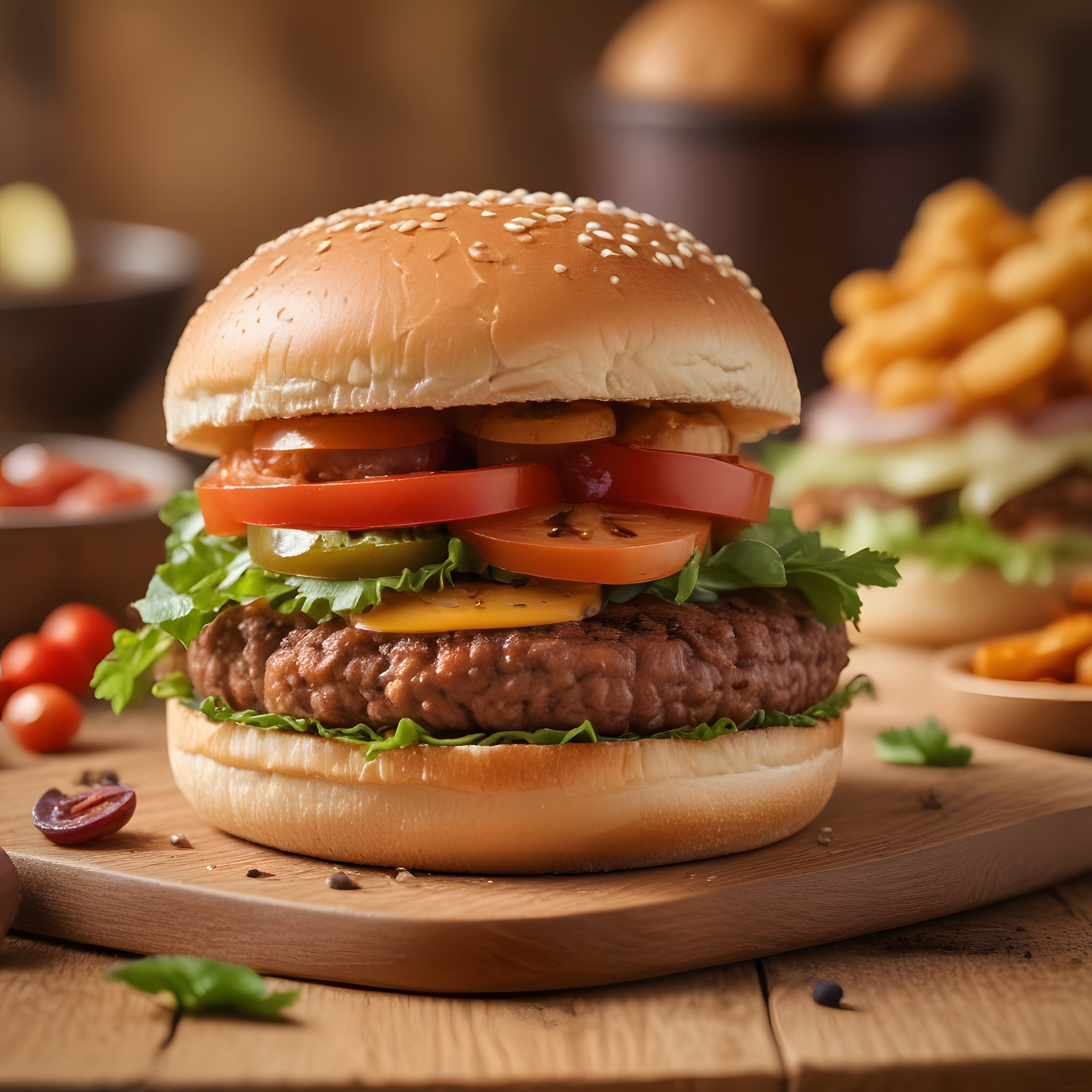 Susamlı Burger Ekmek Arasında Izgara Köfte ve Cheddar Peyniri Sunumu