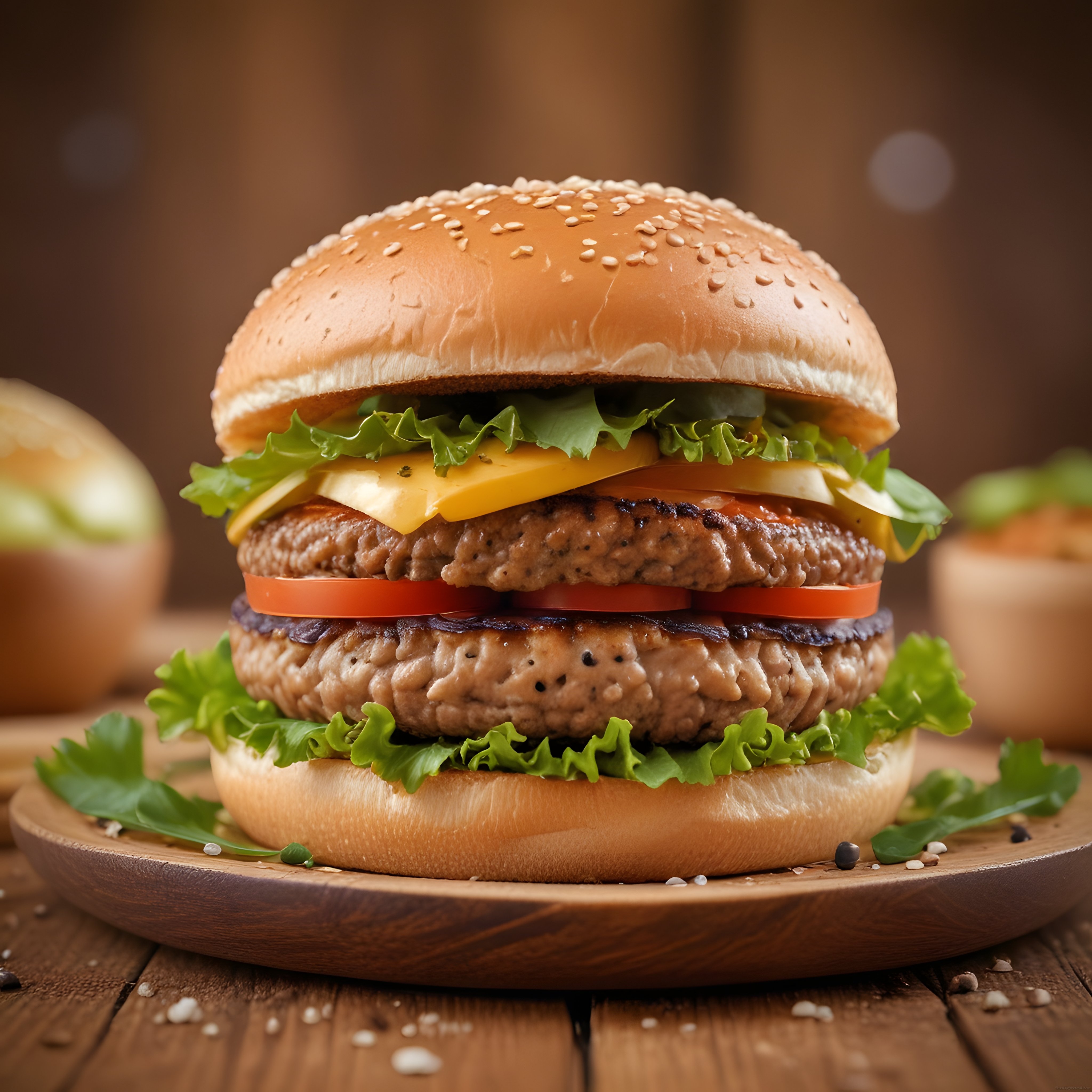 Susamlı Çift Katlı Hamburger: Taze Marul ve Cheddar Peyniri ile Lezzet Şöleni