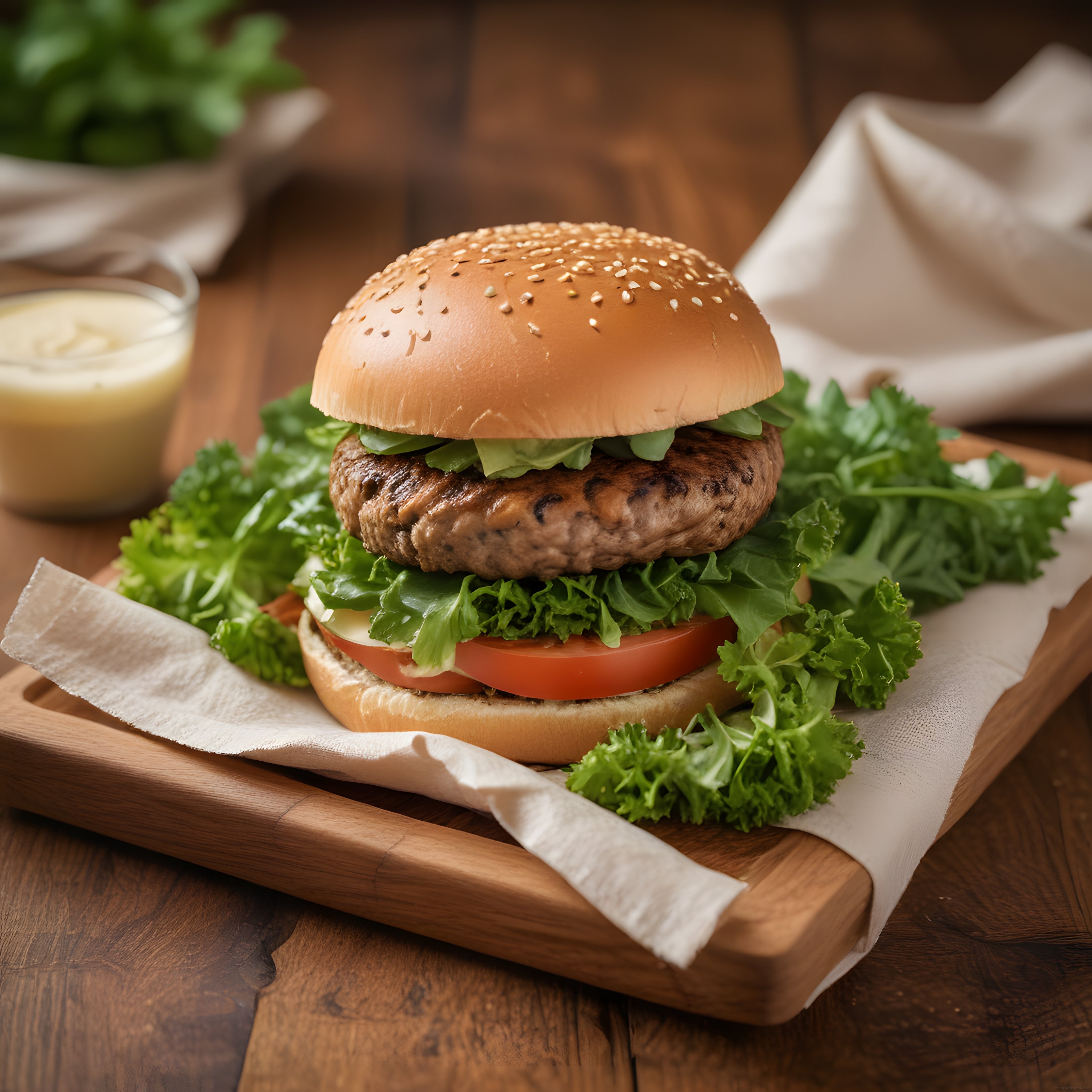 Susamlı Ekmeği Arasında Izgara Köfte ve Yeşilliklerle Dolgun Hamburger