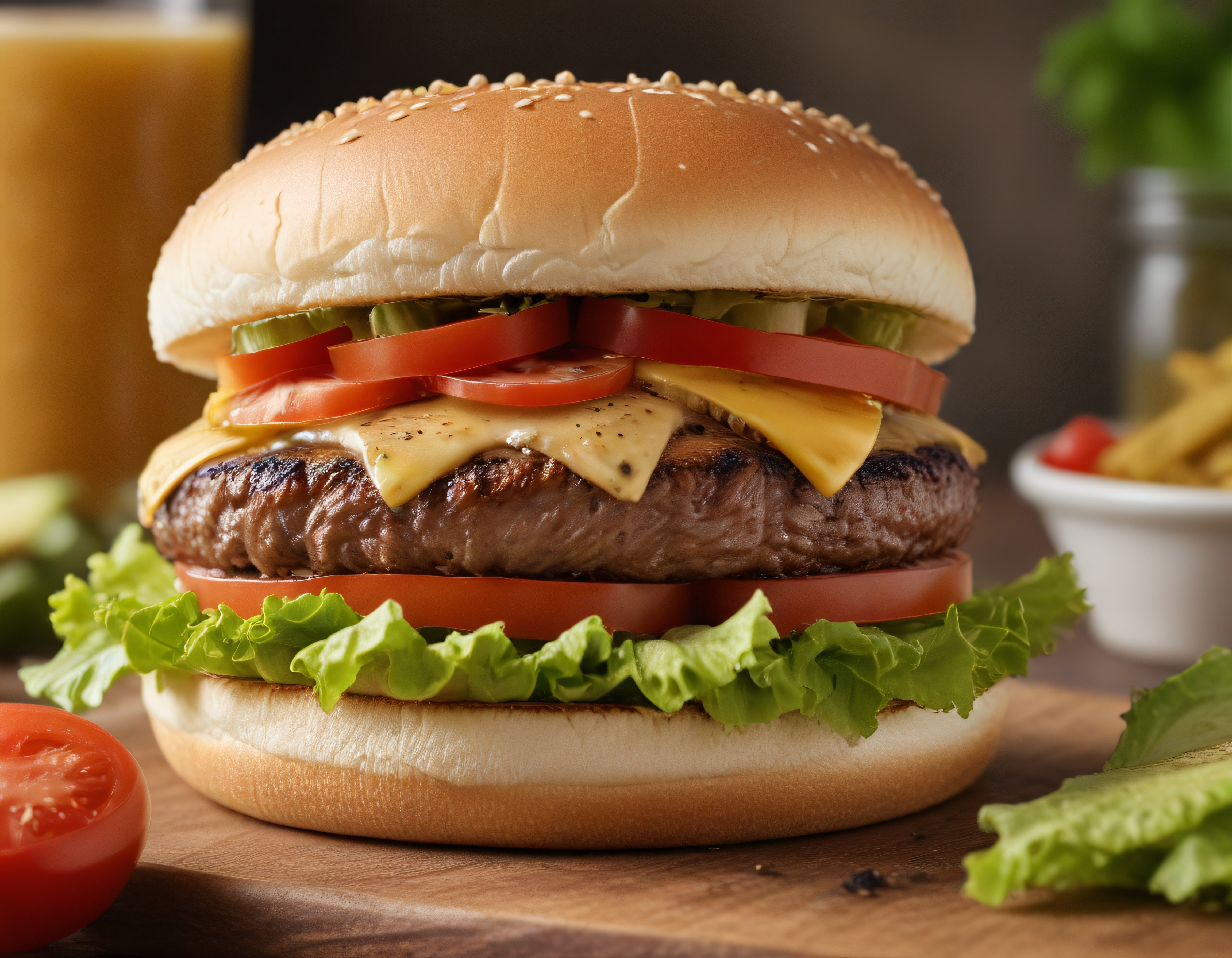 Susamlı Ekmeğinde Izgara Köfteli ve Cheddar Peynirli Nefis Hamburger Fotoğrafı