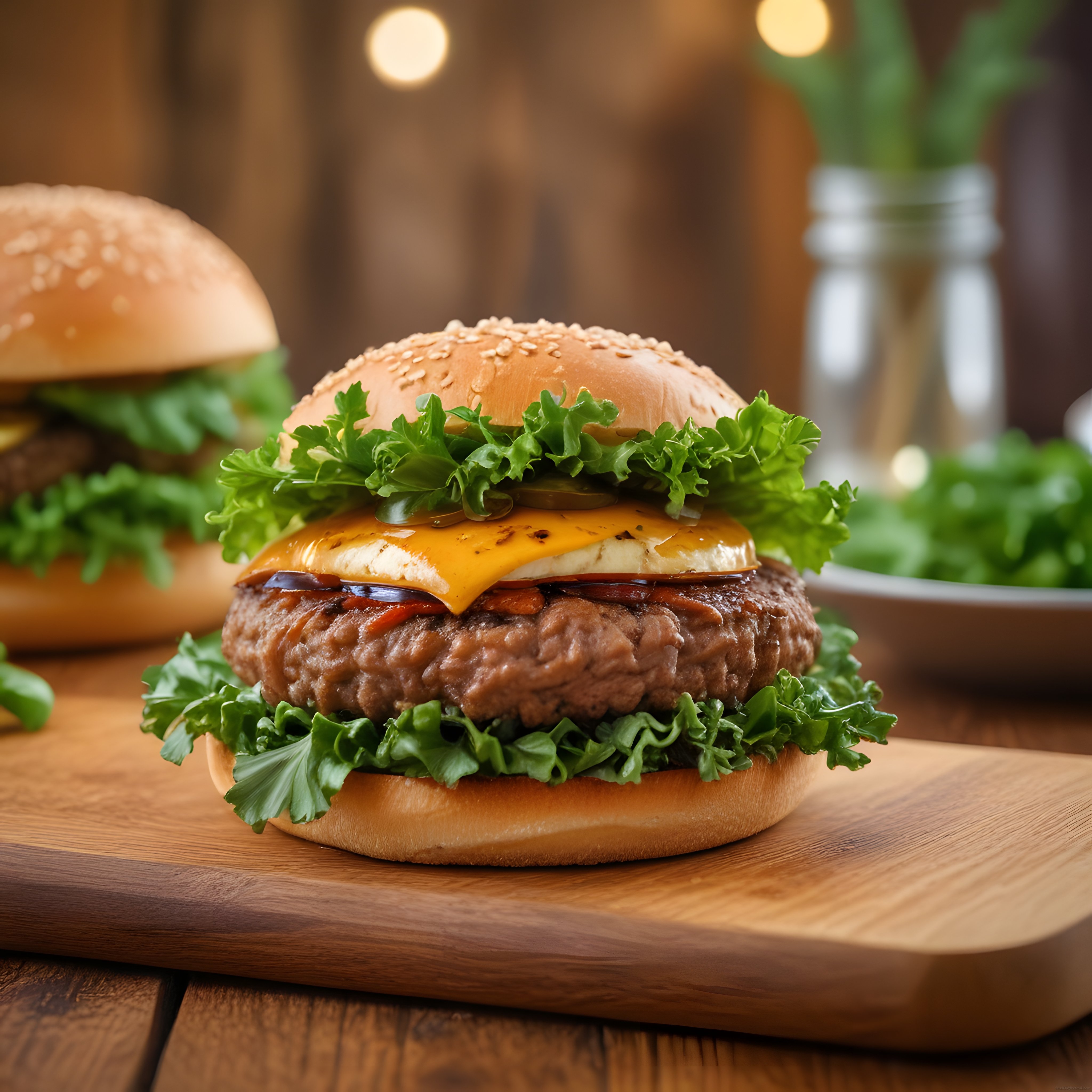 Susamlı Ekmek Arası Cheddar Peynirli Bol Marullu Sıcacık Hamburger
