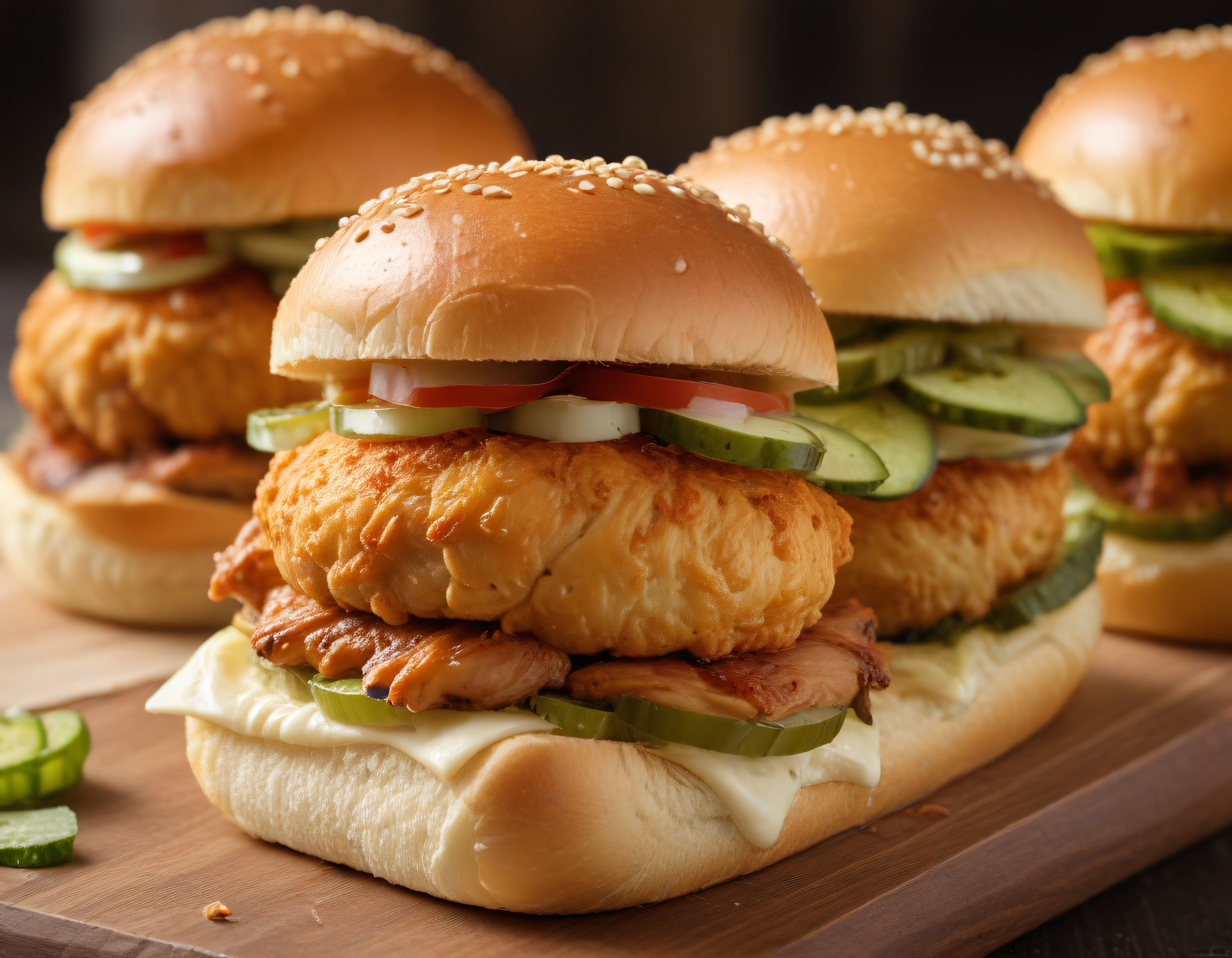 Susamlı Ekmek Arası Çıtır Tavuk Burger Domates Turşu ve Peynir İle