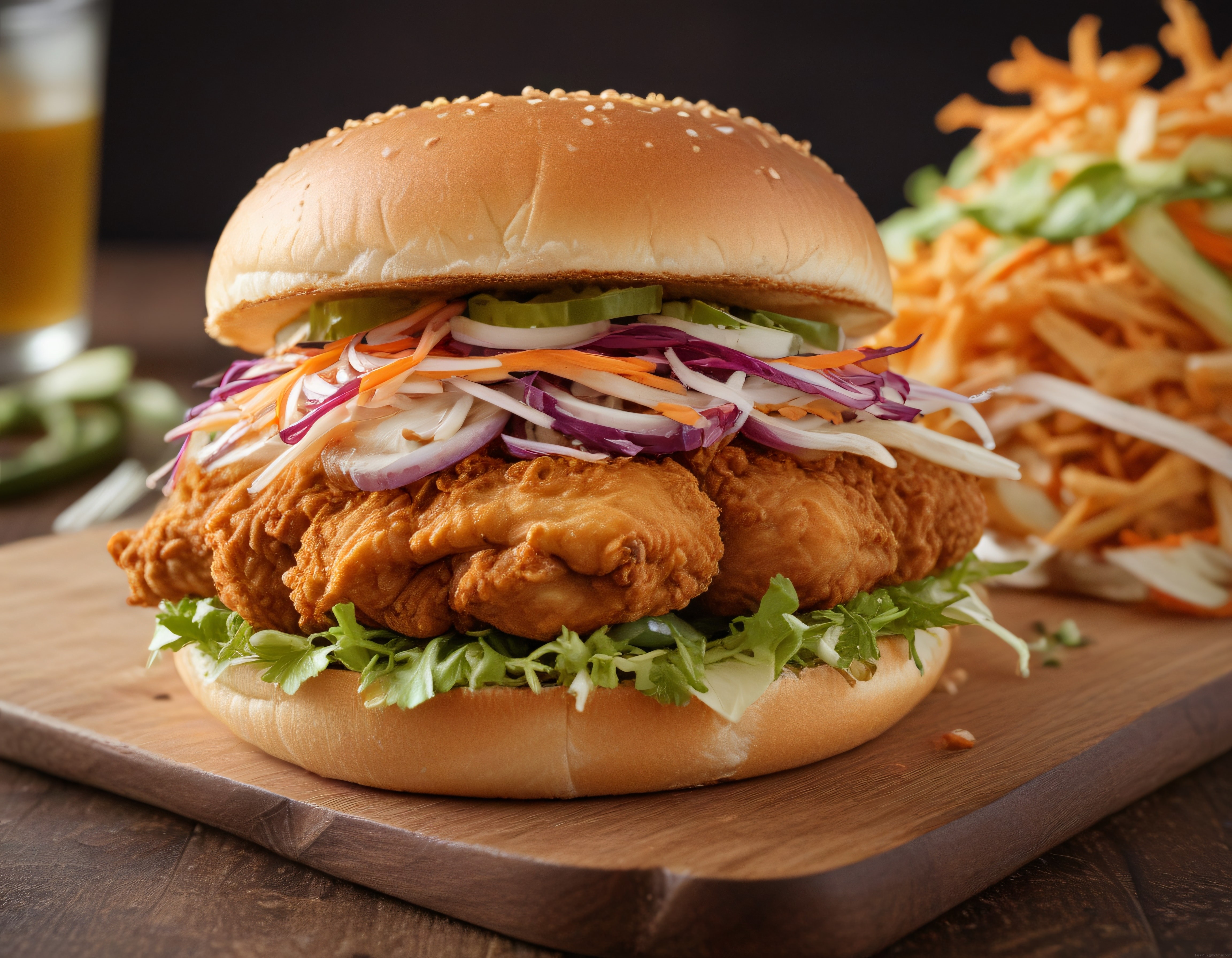 Susamlı Ekmek Arası Çıtır Tavuk Burger ve Altın Patates Kızartması