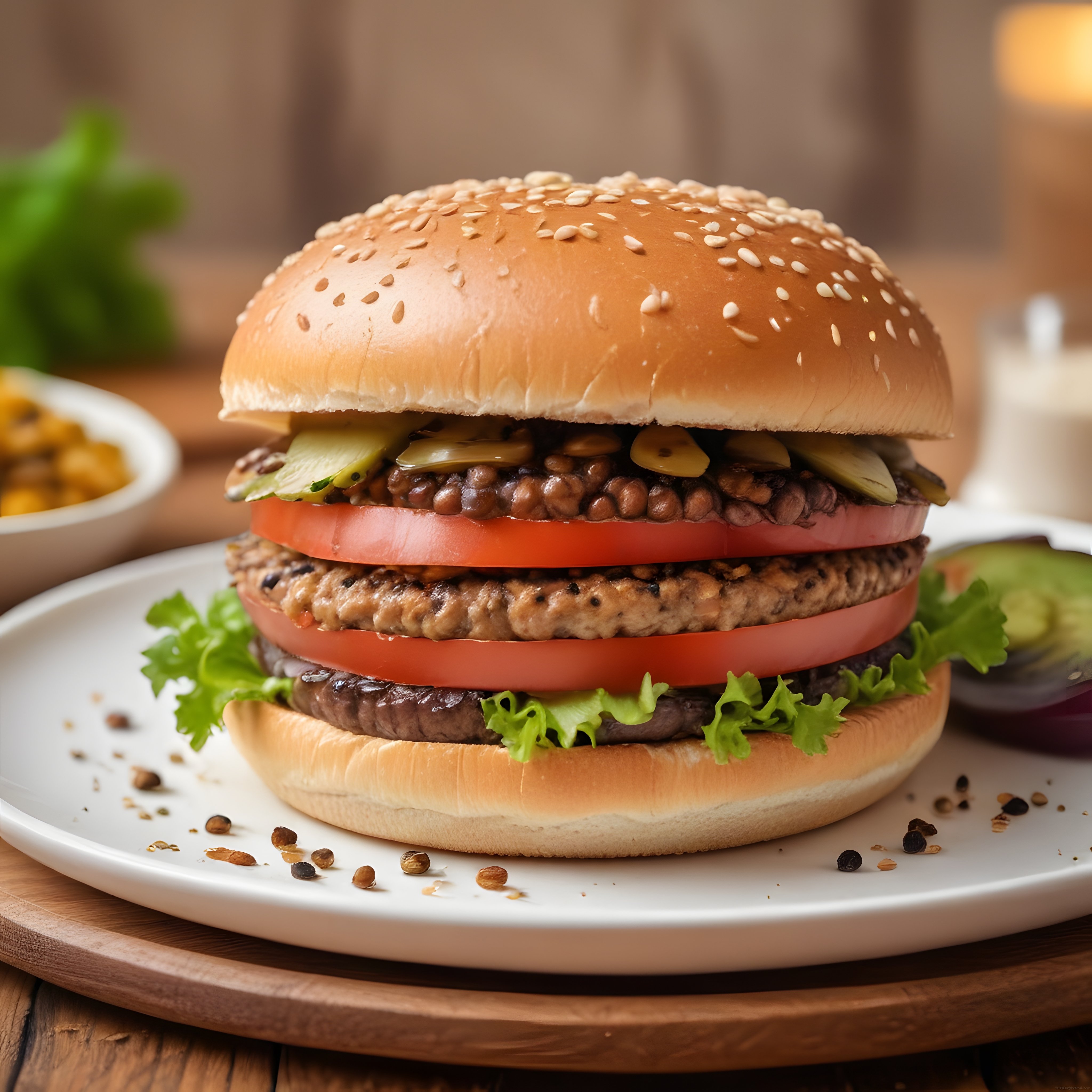Susamlı Ekmek Arası Dana Burger, Taze Domates ve Marul ile Eşsiz Lezzet