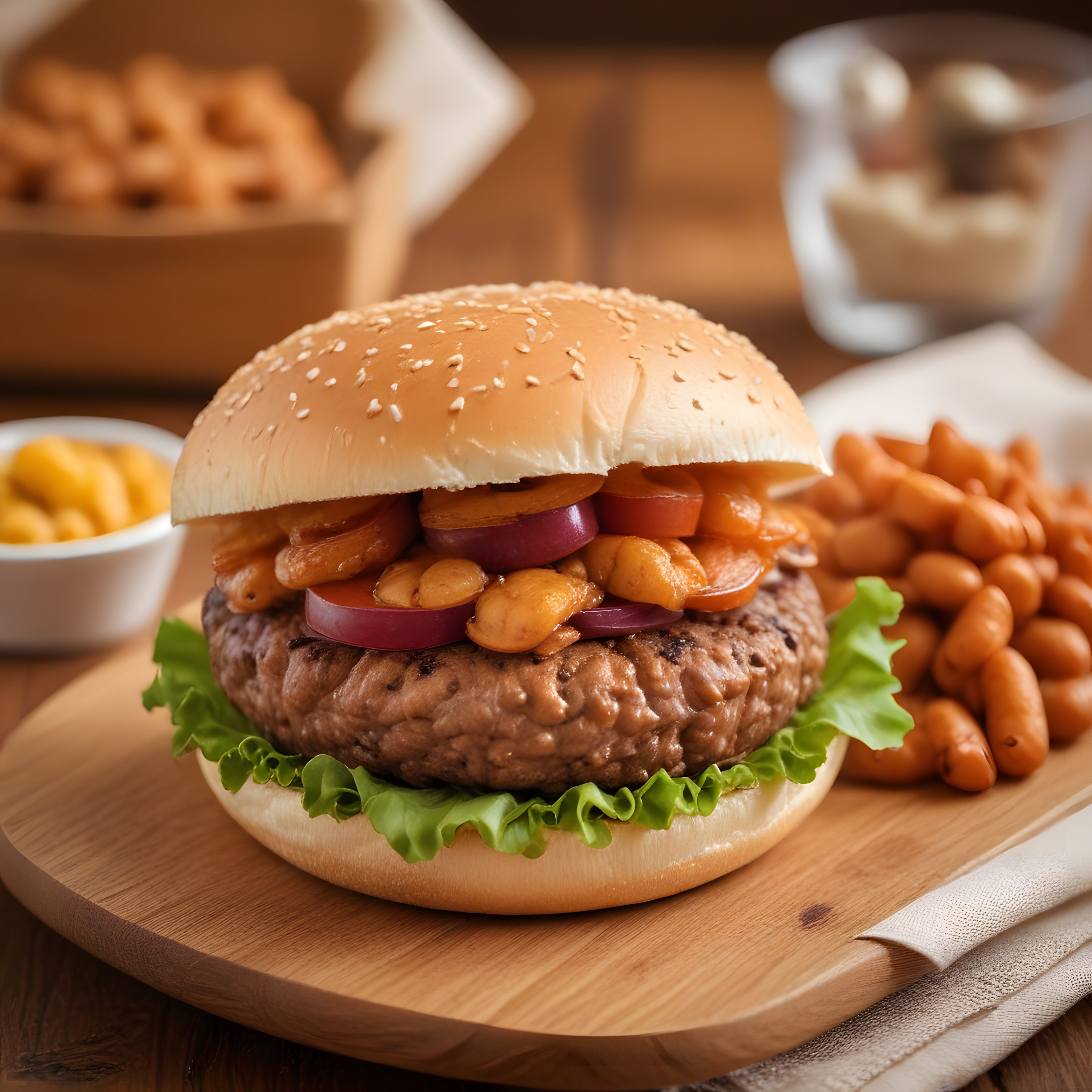 Susamlı Ekmek Arası Dana Hamburger ve Kıvrık Patates Kızartması