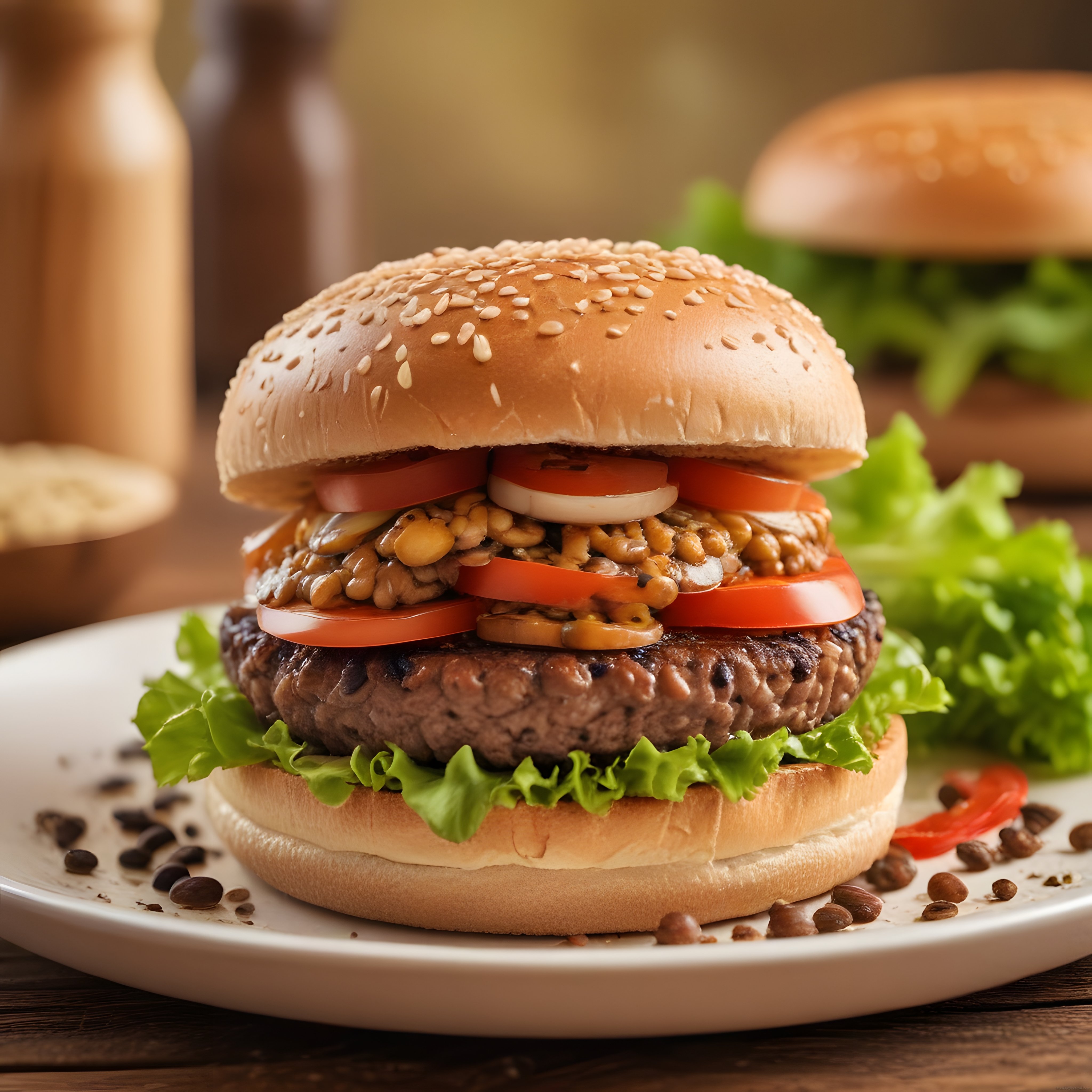 Susamlı Ekmek Arası Izgara Köfte ve Mantarlı Lezzetli Hamburger Tarifi