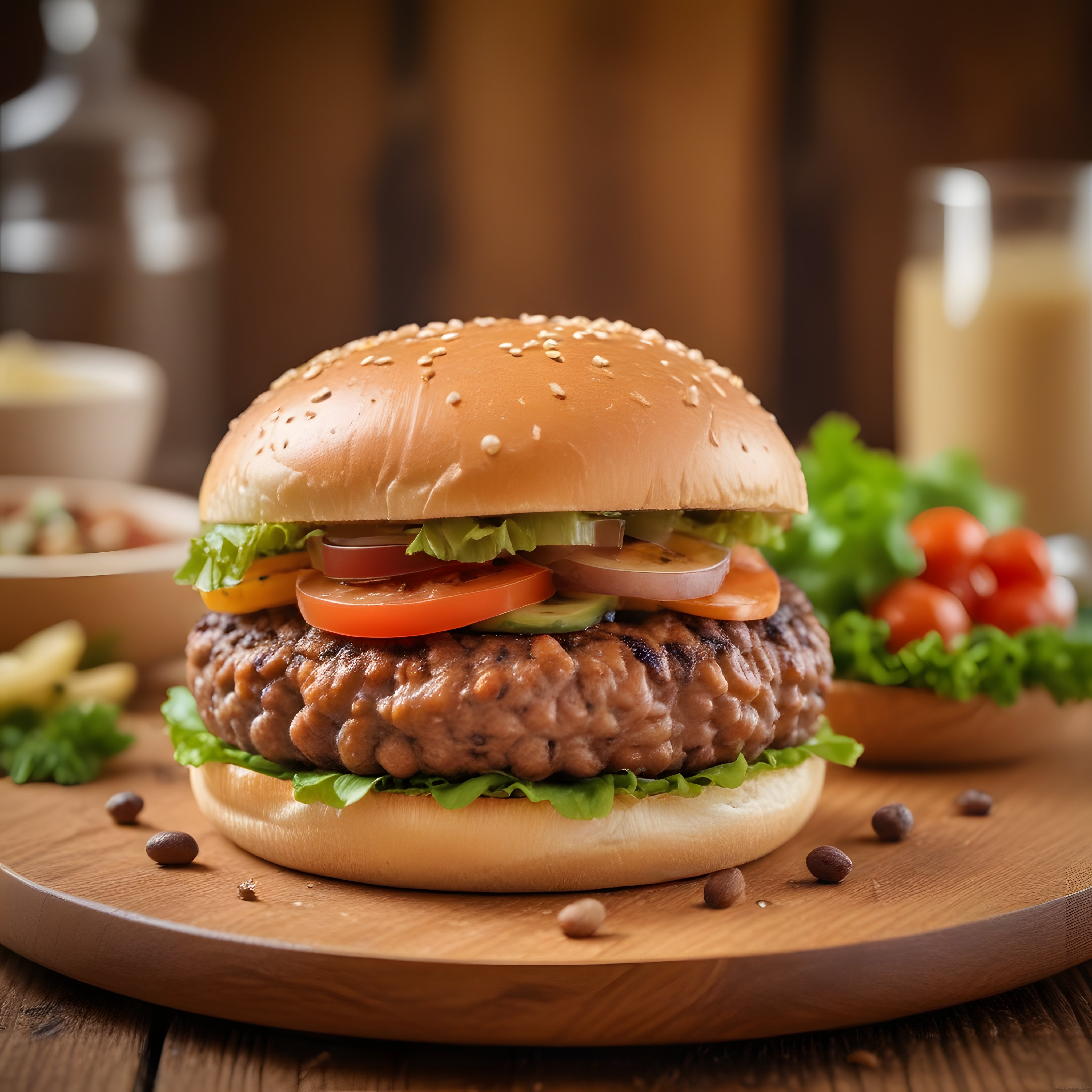 Susamlı Ekmek Arası Izgara Köfteli Burger ve Taze Sebzelerle Nefis Sunum
