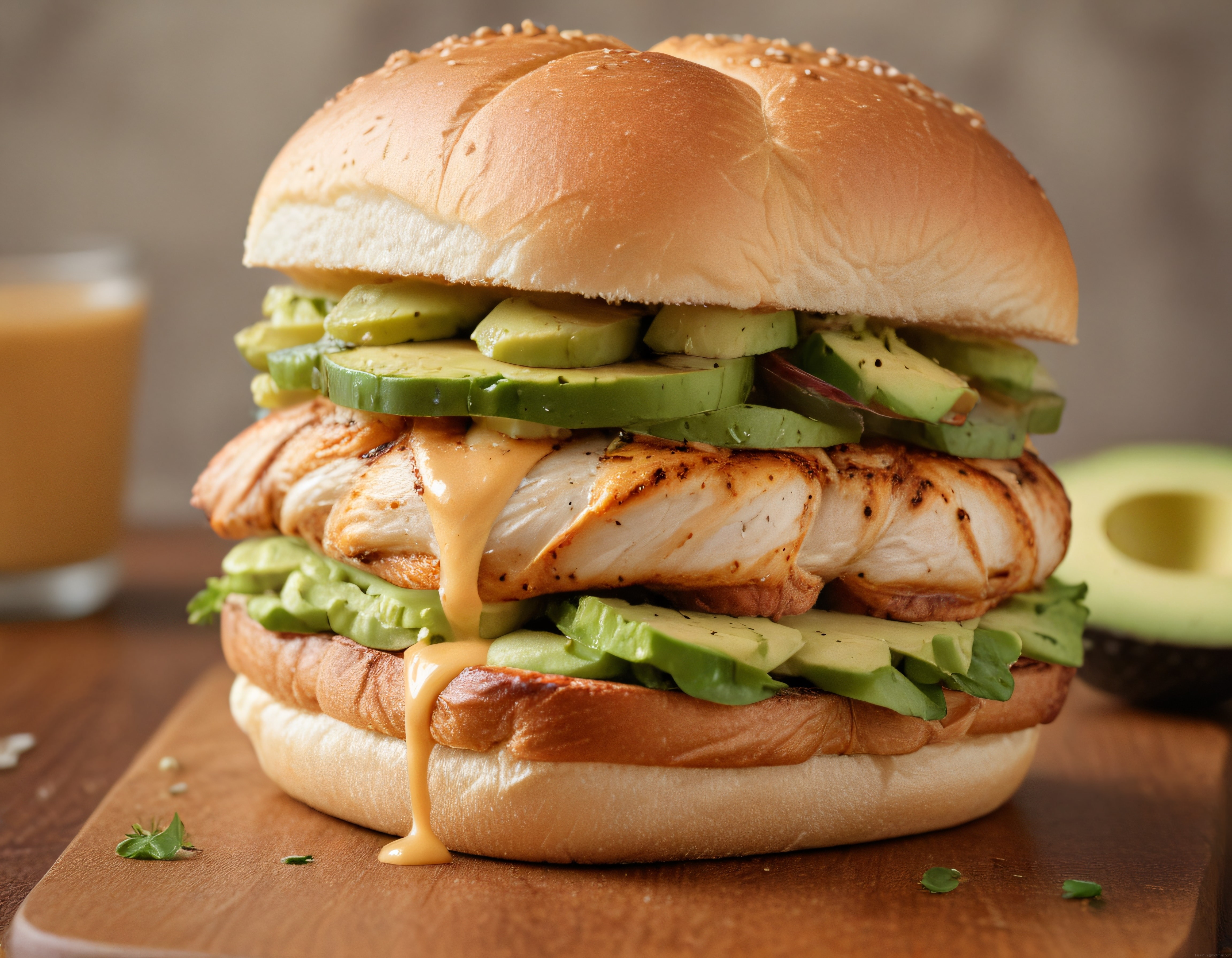 Susamlı Ekmek Arası Izgara Tavuklu Avokadolu Bol Soslu Gurme Burger