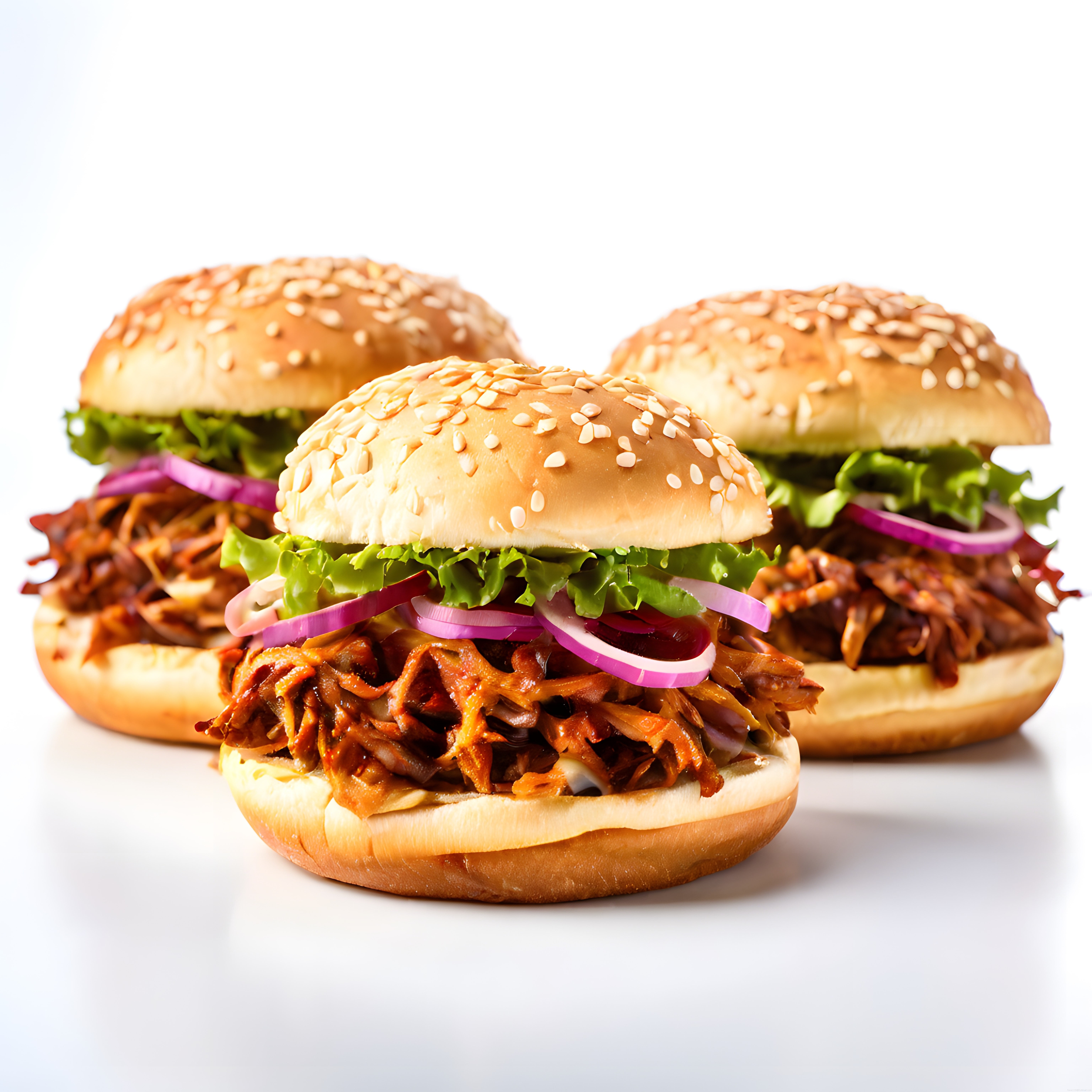 Susamlı ekmek arası nefis çekilmiş et burgerleri stüdyo ortamında