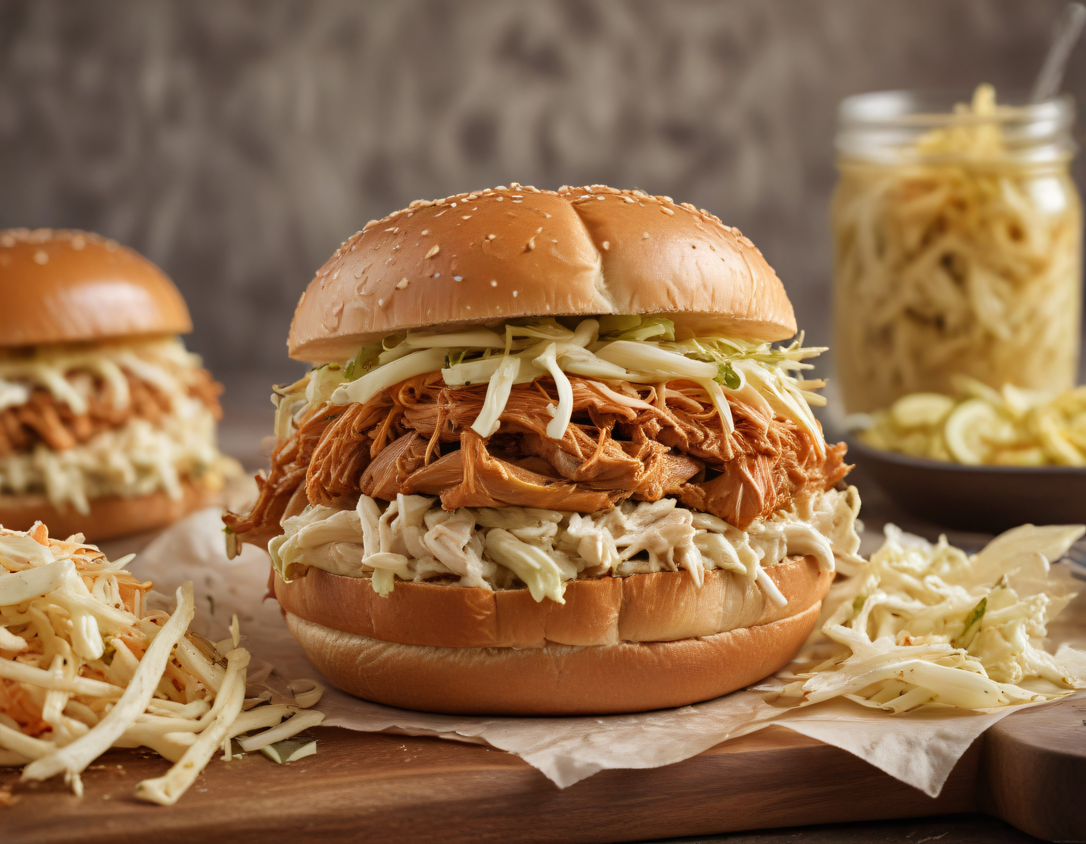 Susamlı Ekmek Arası Pulled Chicken Burger ve Coleslaw ile Nefis Sunum