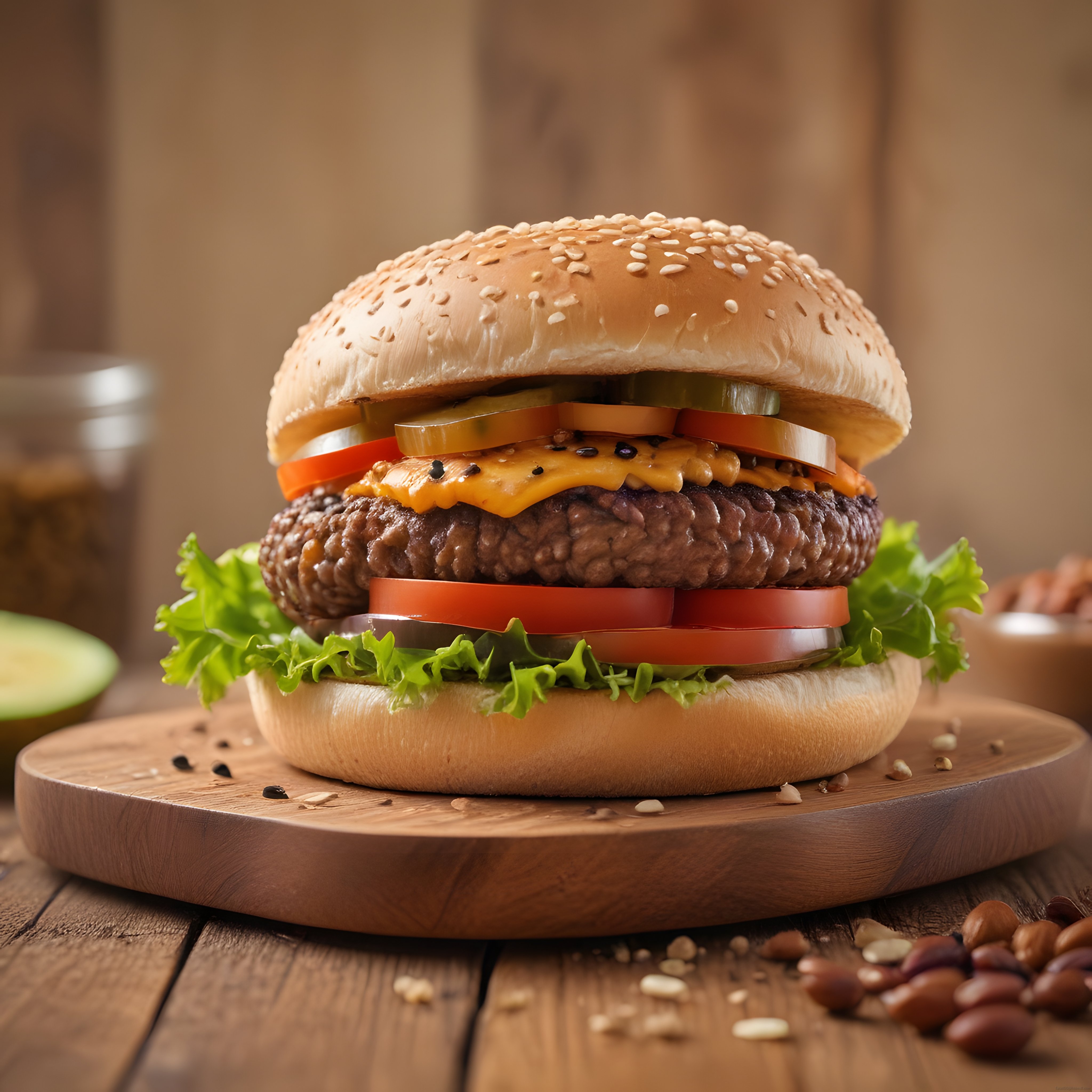Susamlı Ekmek Arası Sulu Dana Burger ve Erimiş Peynirle Dikkat Çeken Sunum