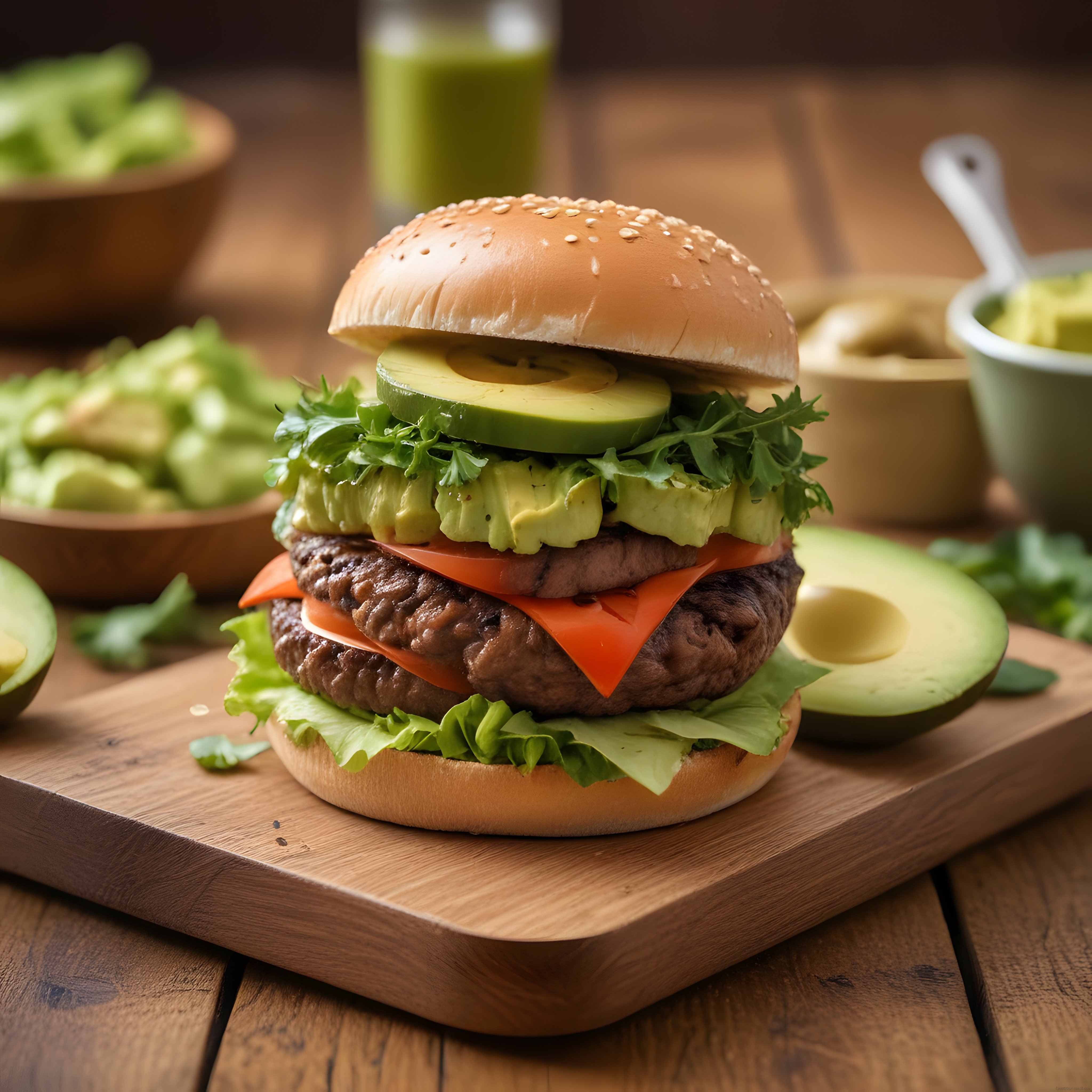 Susamlı Ekmek Arası Taze Avokadolu Çifte Köfteli Nefis Gurme Burger