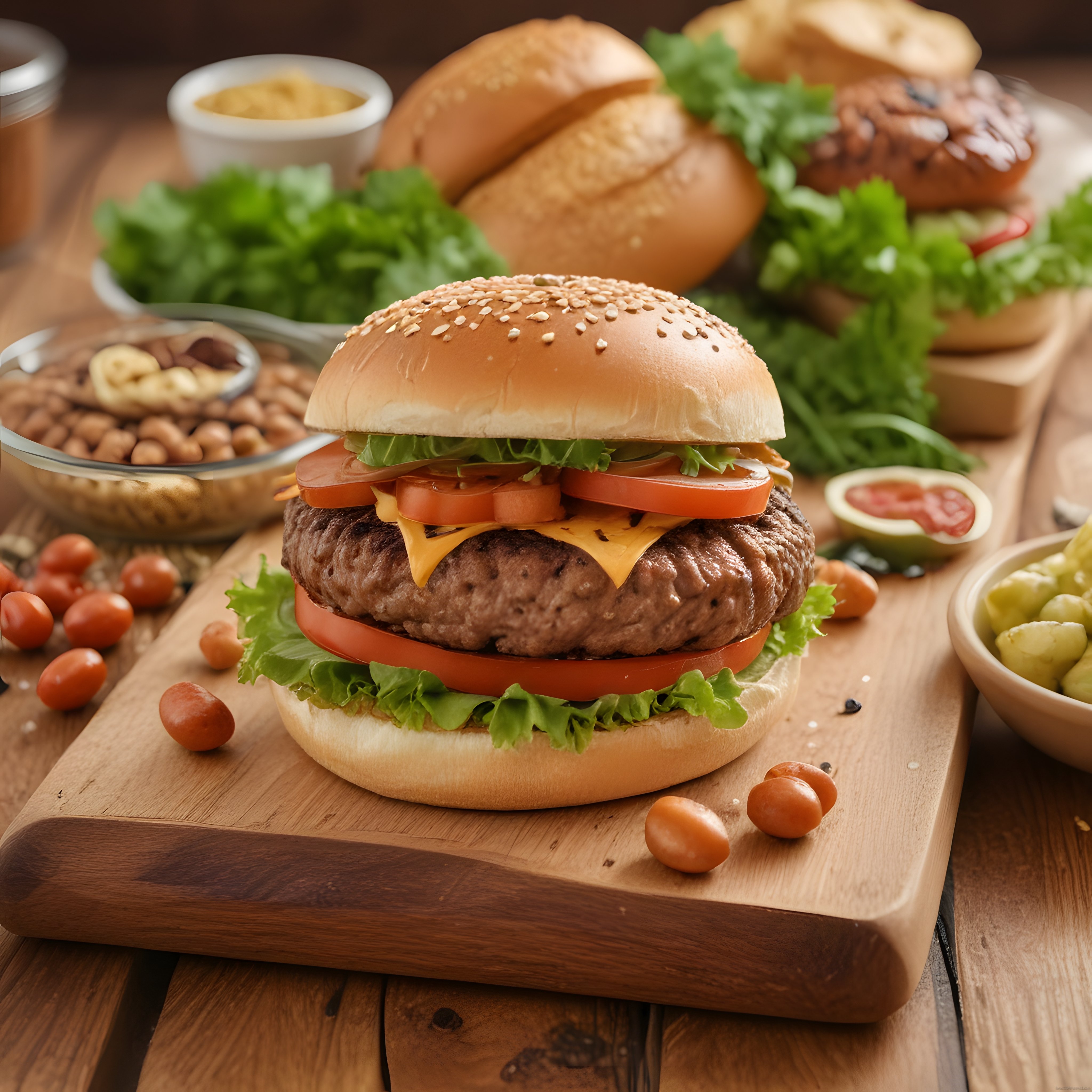Susamlı Ekmek Arasında Nefis Ev Yapımı Hamburger ve Yan Lezzetler