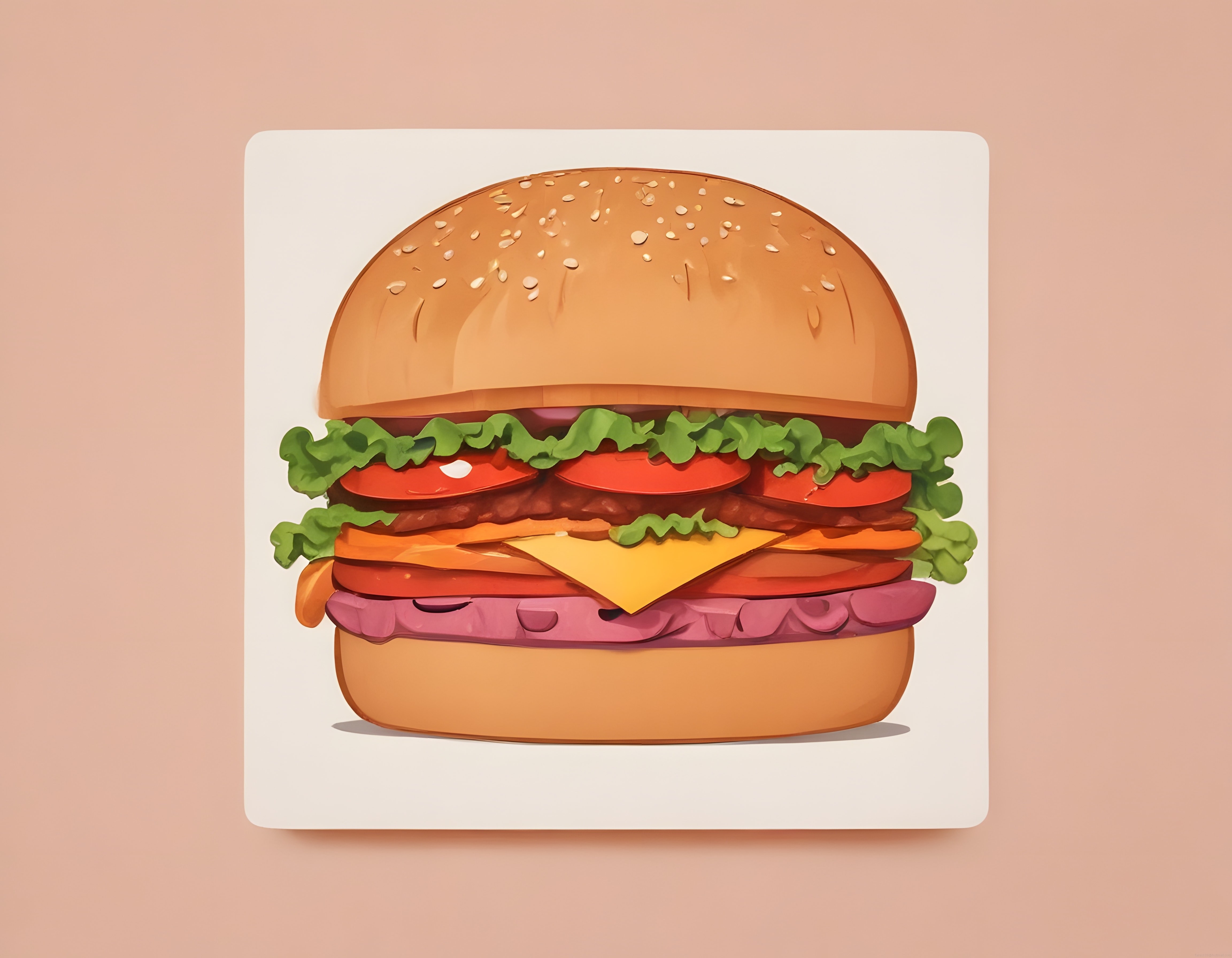 Susamlı Ekmek Üzerinde Parlak Dijital Hamburger İllüstrasyonu