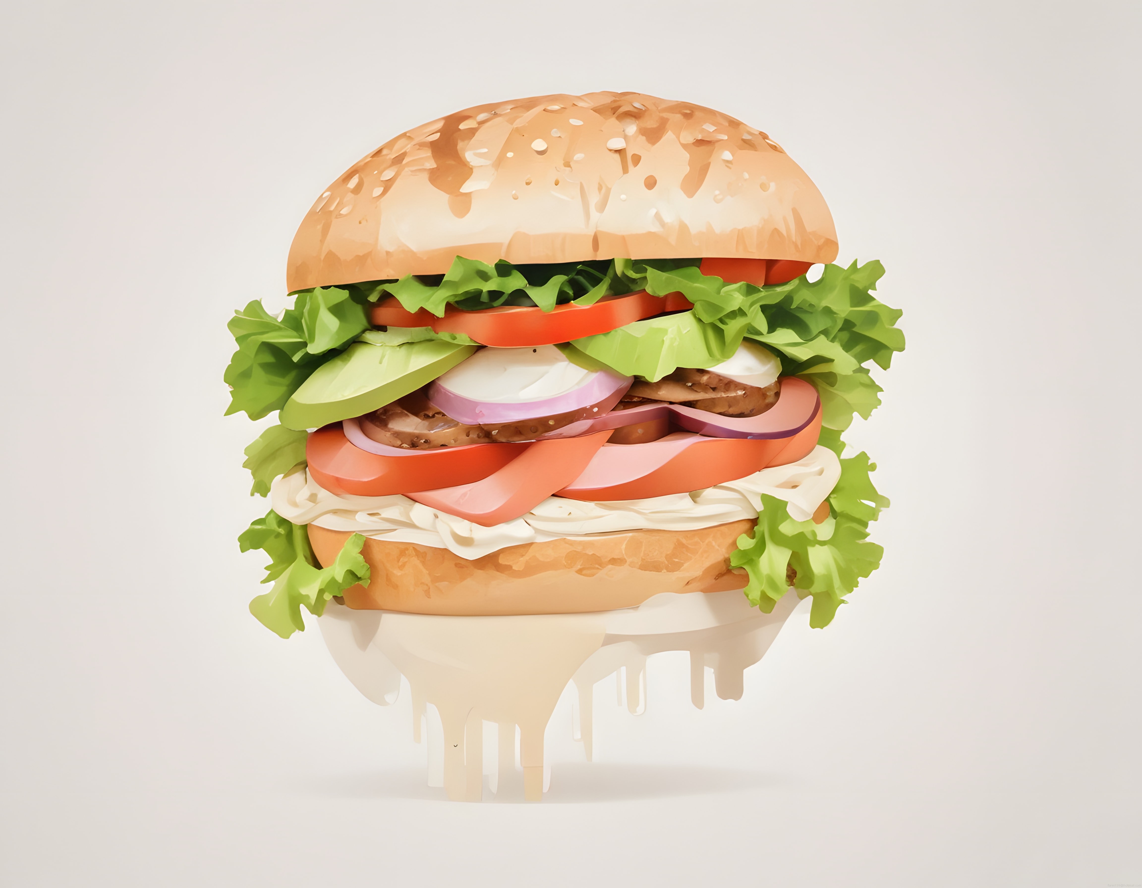 Susamlı Ekmek Üzerine Katmanlı Lezzetli Hamburger 3D Tasarımı