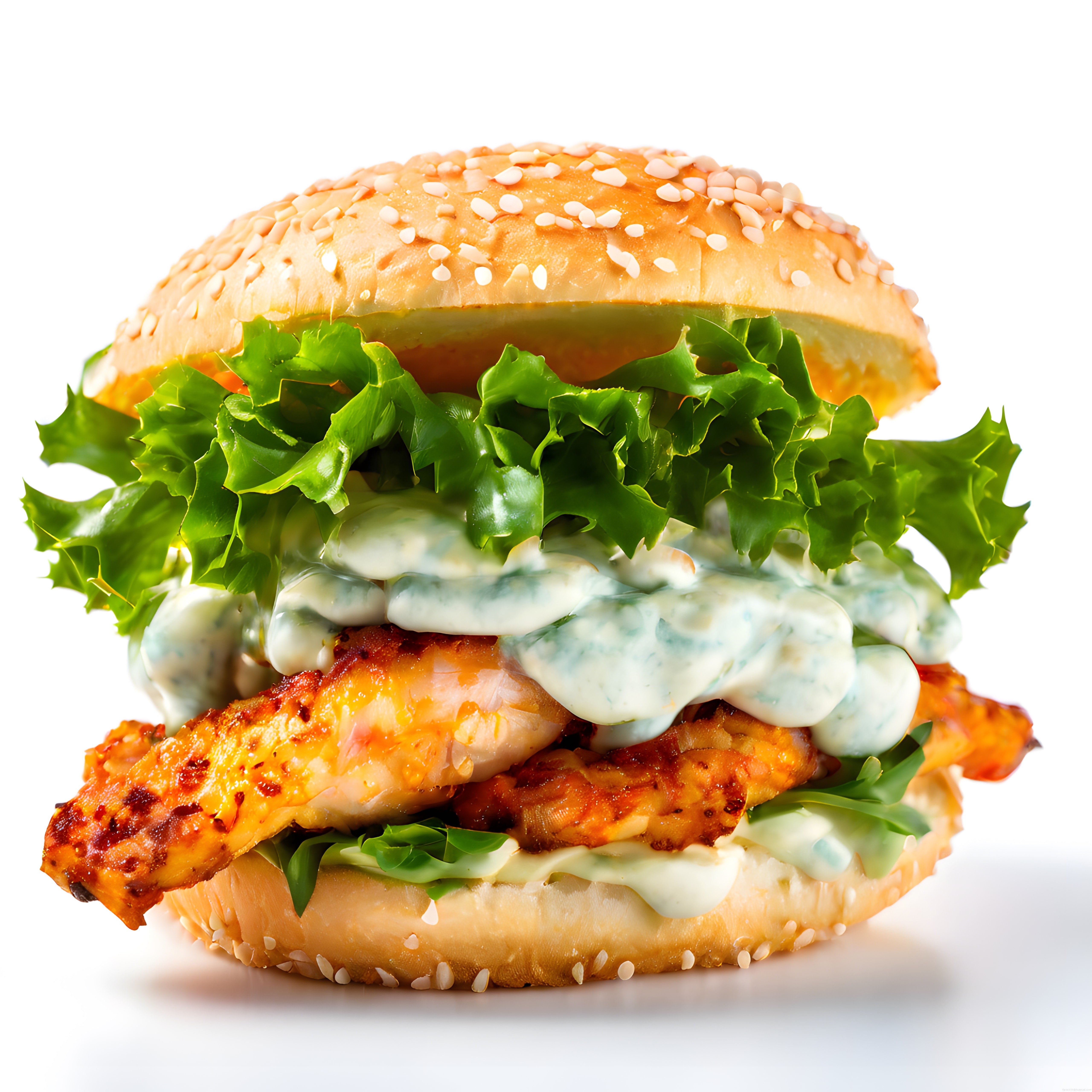 Susamlı Gurme Tavuk Burger: Izgara Eti, Marul ve Özel Kremalı Sos