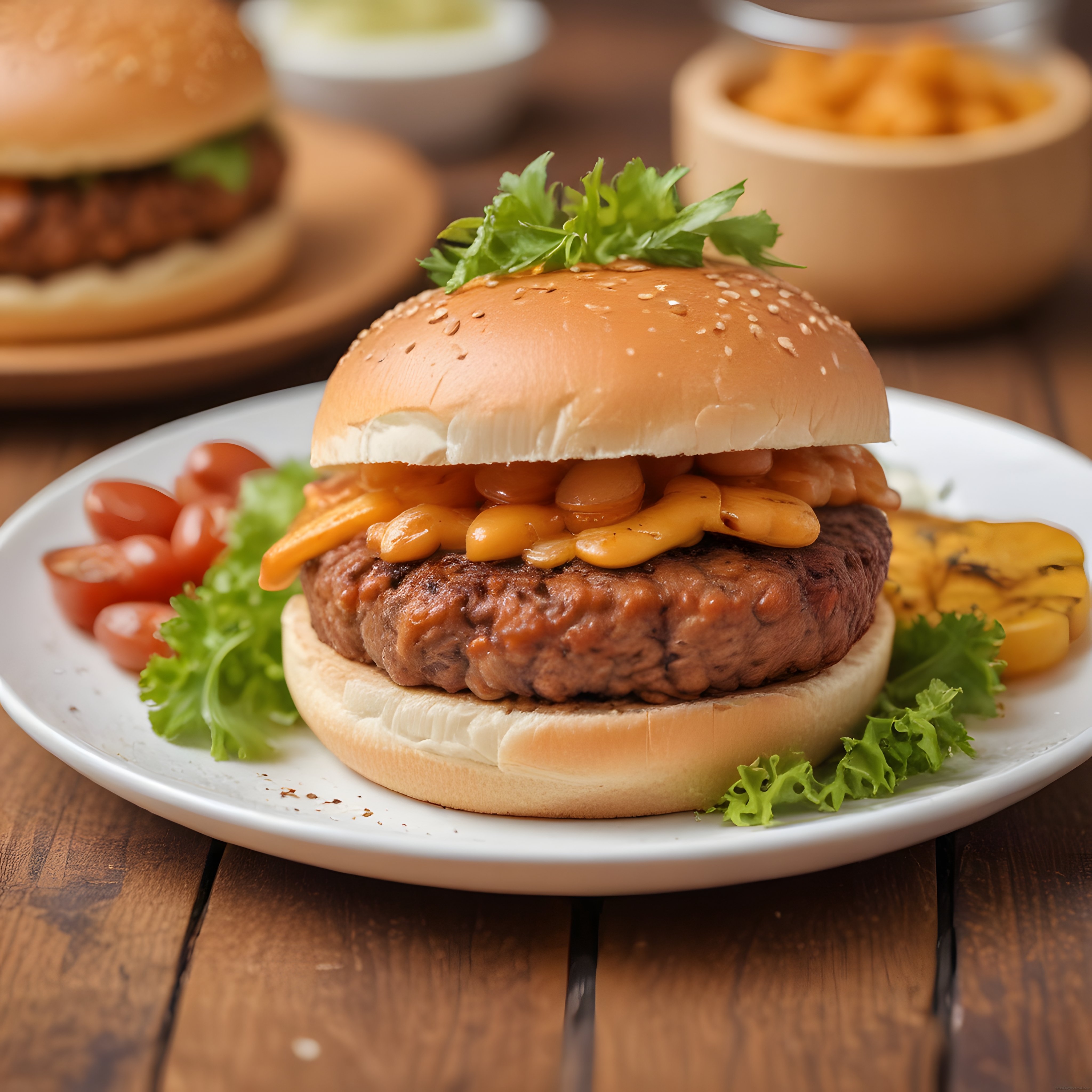 Susamlı Hamburger Ekmeğinde Mantar Soslu Izgara Köfte Burger