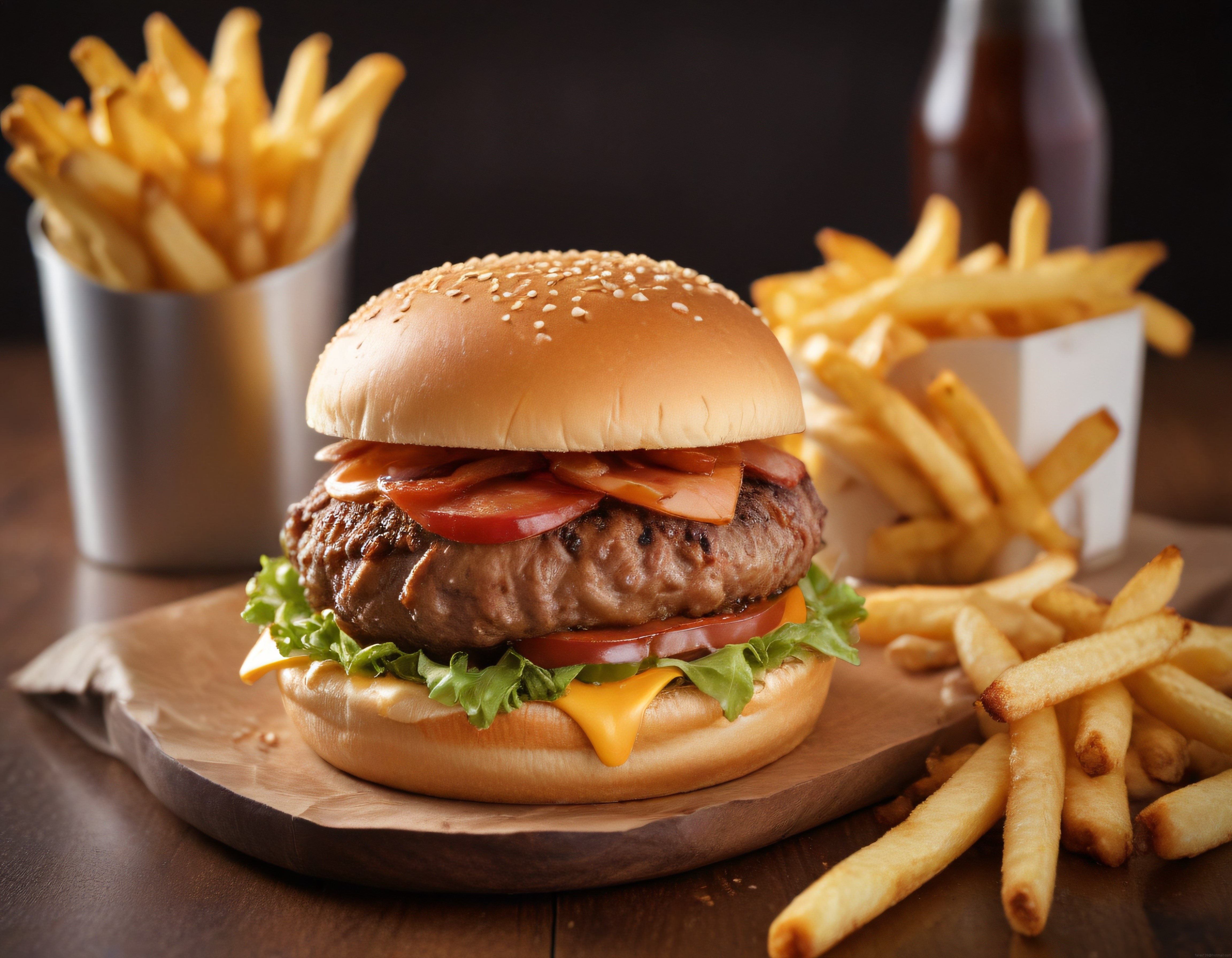 Susamlı Izgara Burger ve Altın Sarısı Patates Kızartması ile Lezzet Şöleni