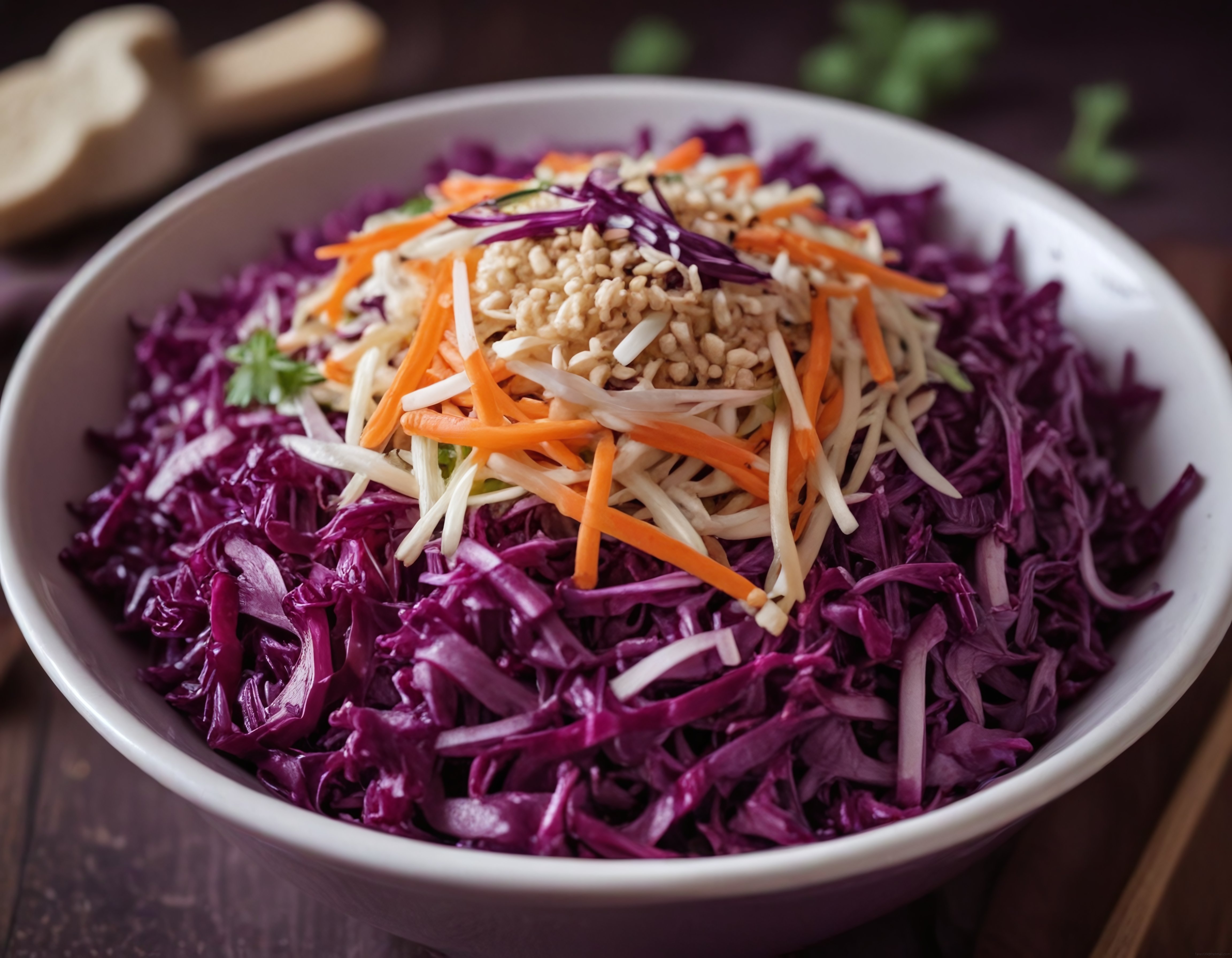 Susamlı Mor Lahana ve Havuçlu Ev Yapımı Salata Sunumu