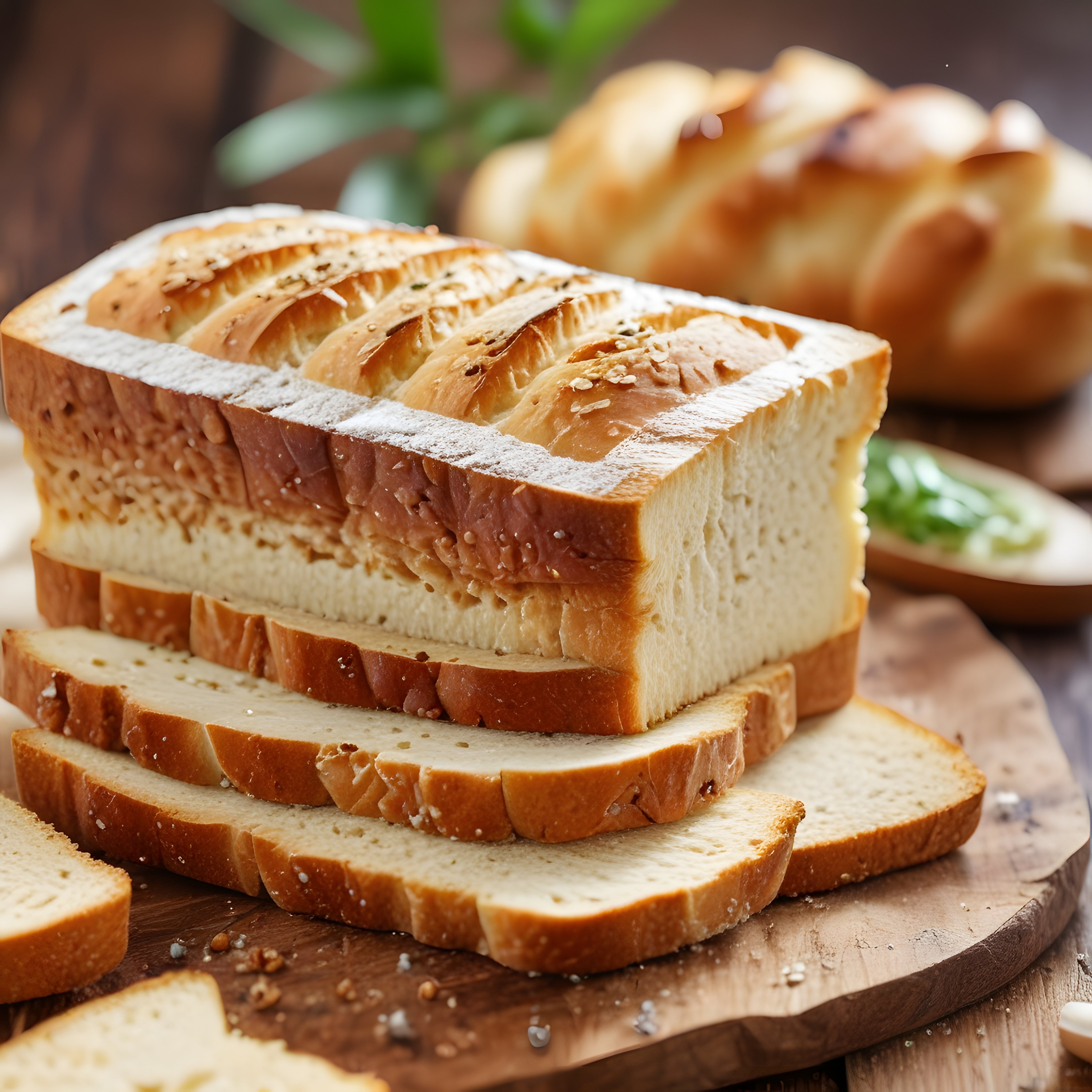 Susamlı Taze Beyaz Ekmek Dilimleri ve Rustik Ahşap Sunum Tahtası