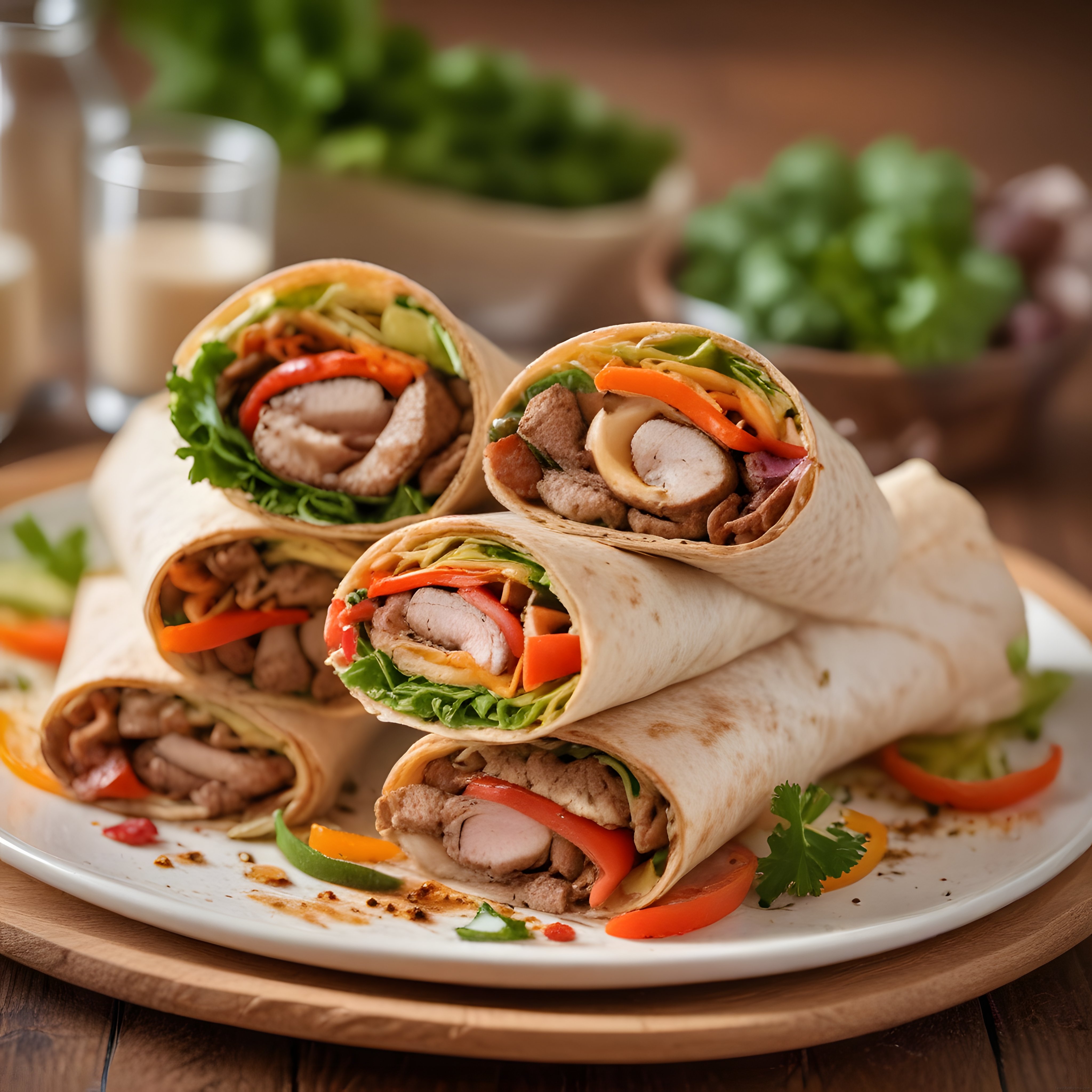Tabakta Sunulan Renkli Sebzelerle Dolu Izgara Tavuklu Wrap Tarifi
