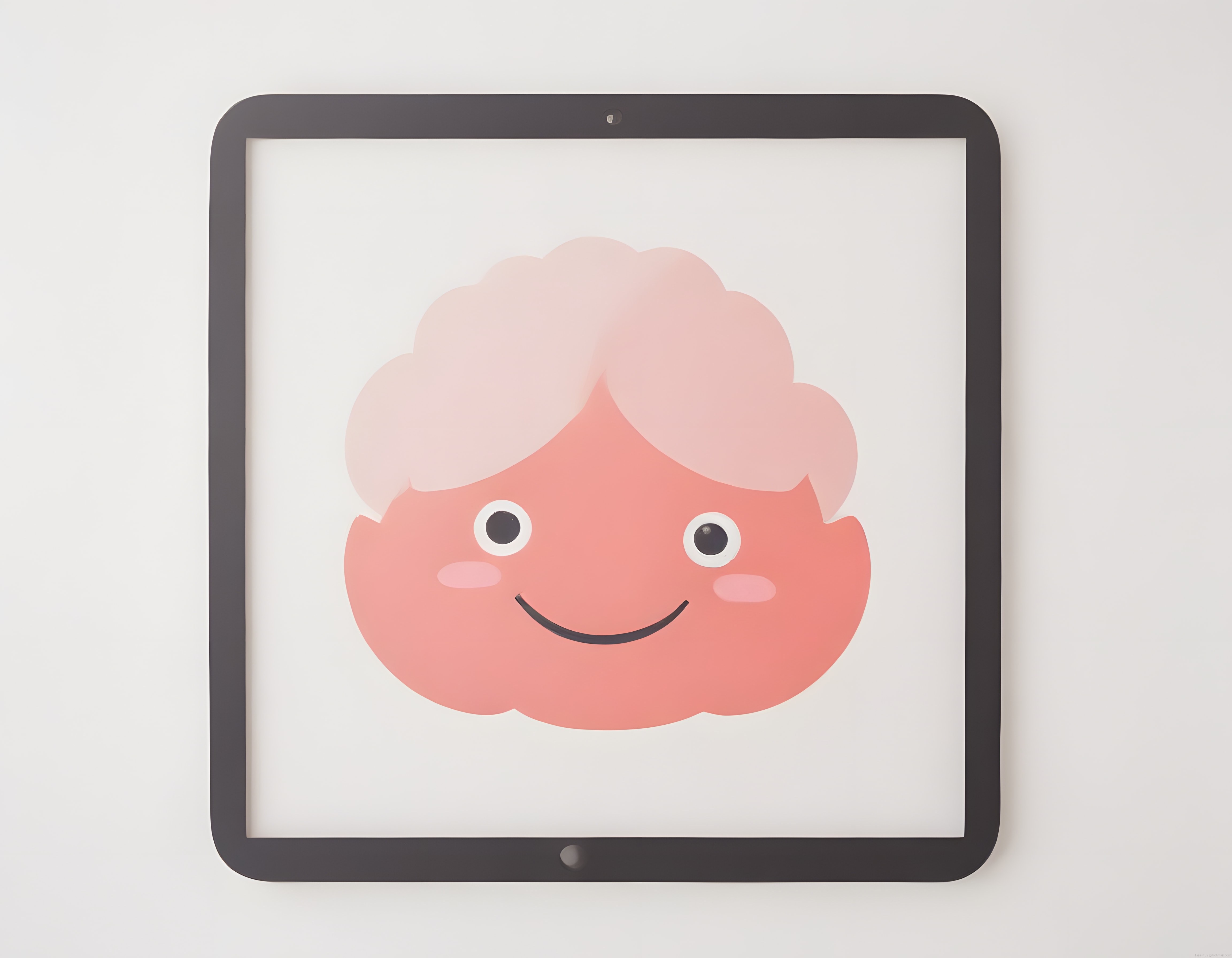 Tablet ekranında pembe saçlı sevimli minimal çocuk yüzü dijital illüstrasyon