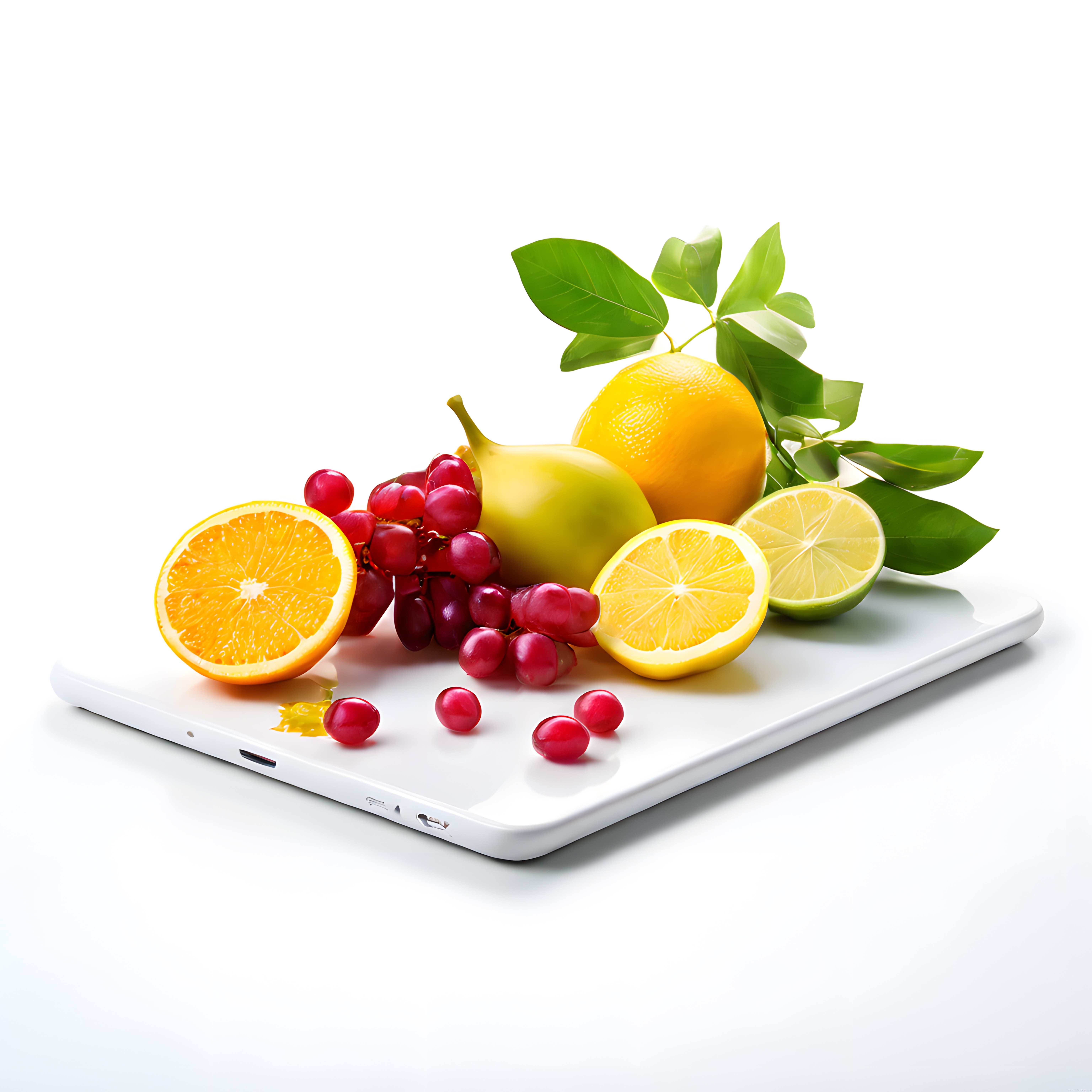 Tablet Üzerinde Taze Portakal, Limon ve Üzüm ile Doğal Meyve Tabağı Sunumu