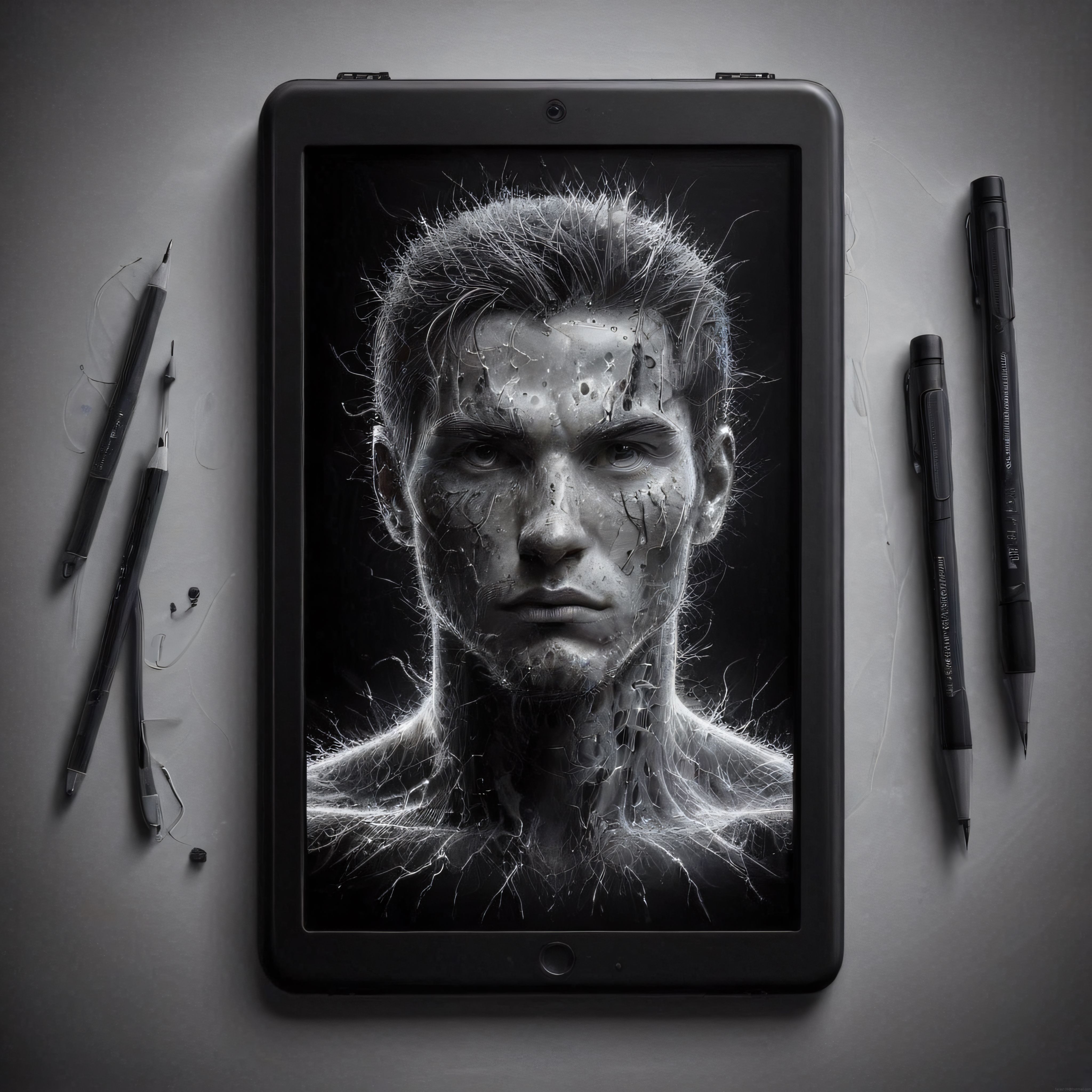Tablette Parçacık ve Işık Efektleriyle Oluşturulmuş Dijital Portre Sanatı