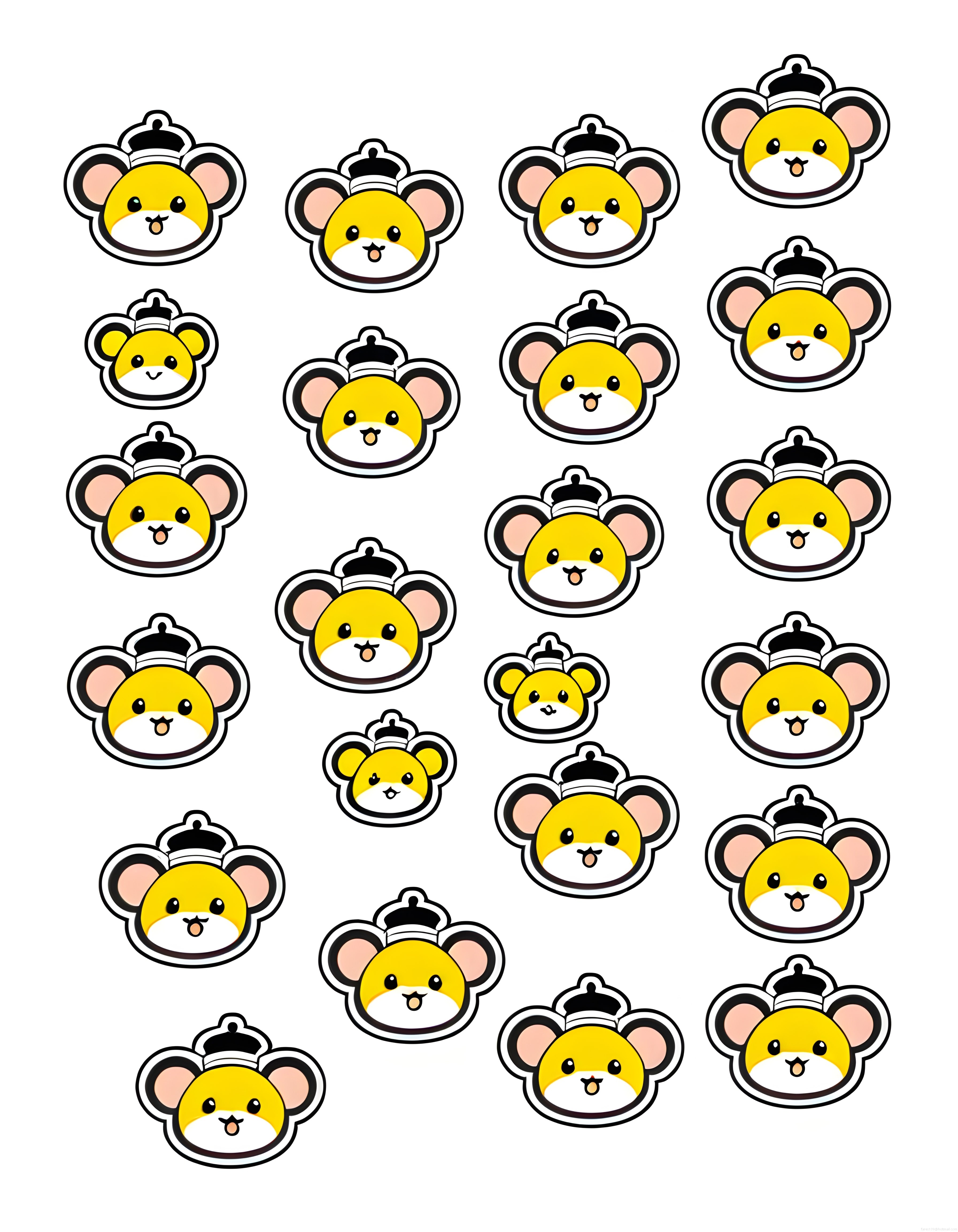 taç giyen sevimli sarı hamster maskotu çıkartma deseni ve karakter koleksiyonu