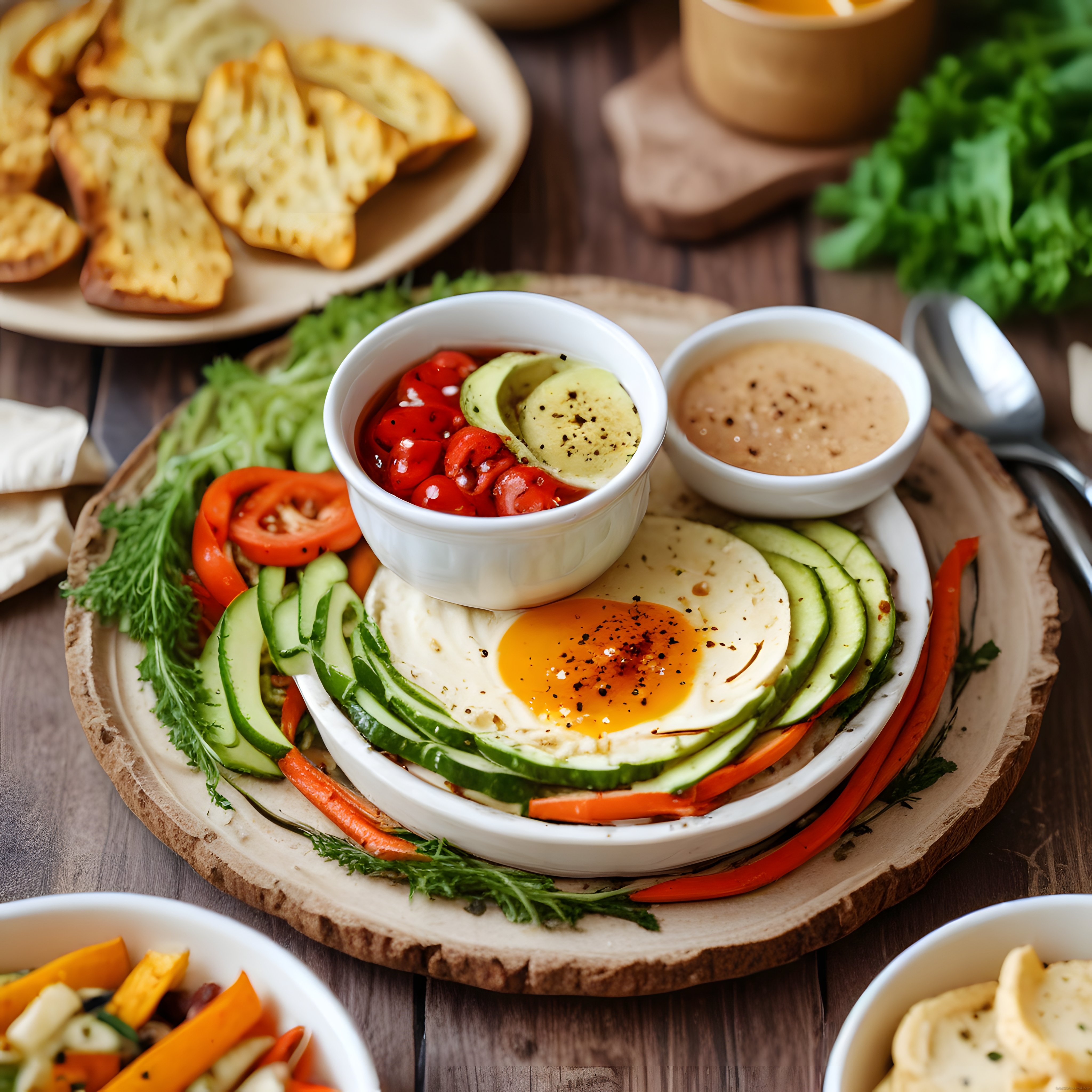 Tahinli Humuslu Avokado ve Kırmızı Biberli Sağlıklı Vegan Kase Sunumu