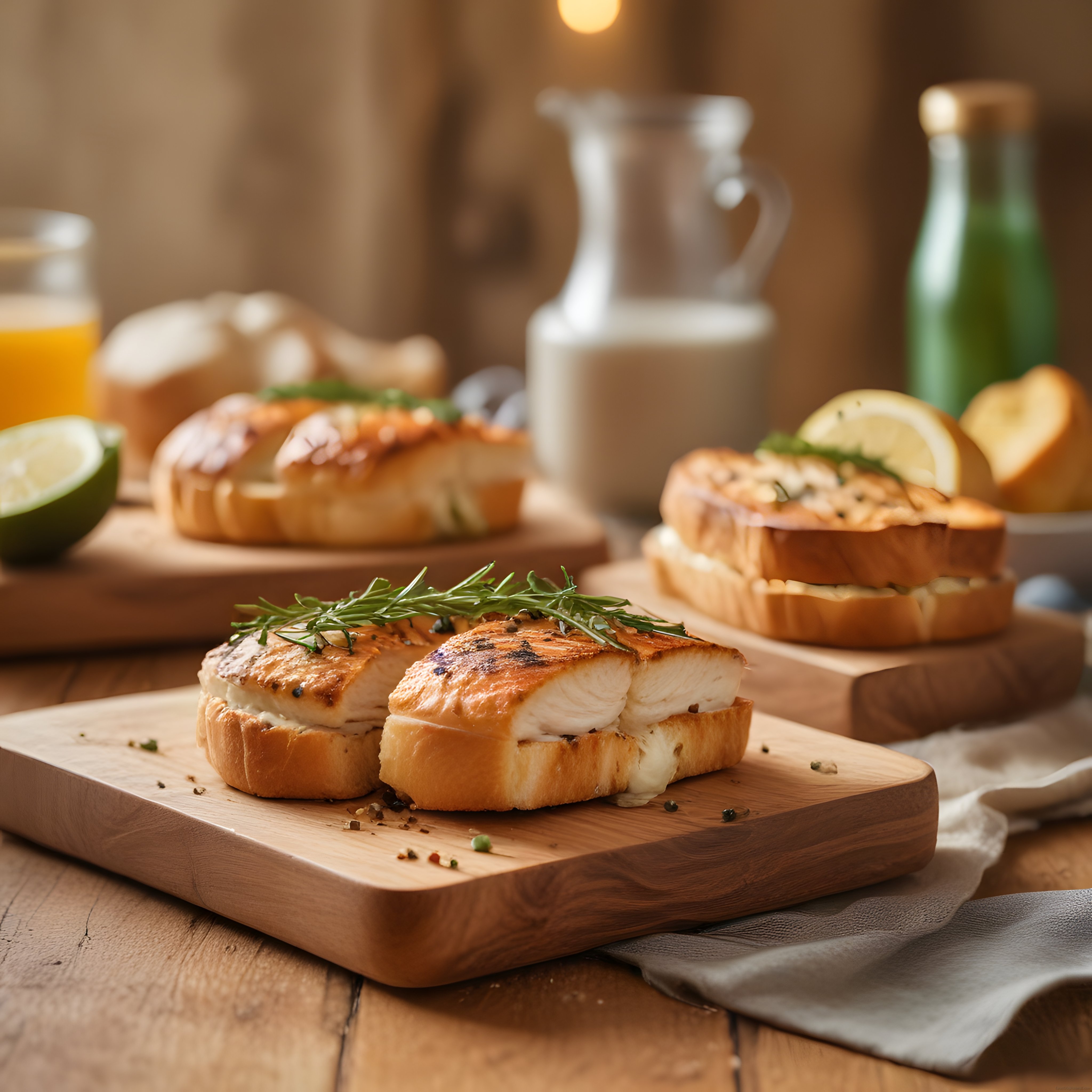 Tahta Sunumda Biberiyeli Izgara Beyaz Balık Ekmek ve Limon Eşliği