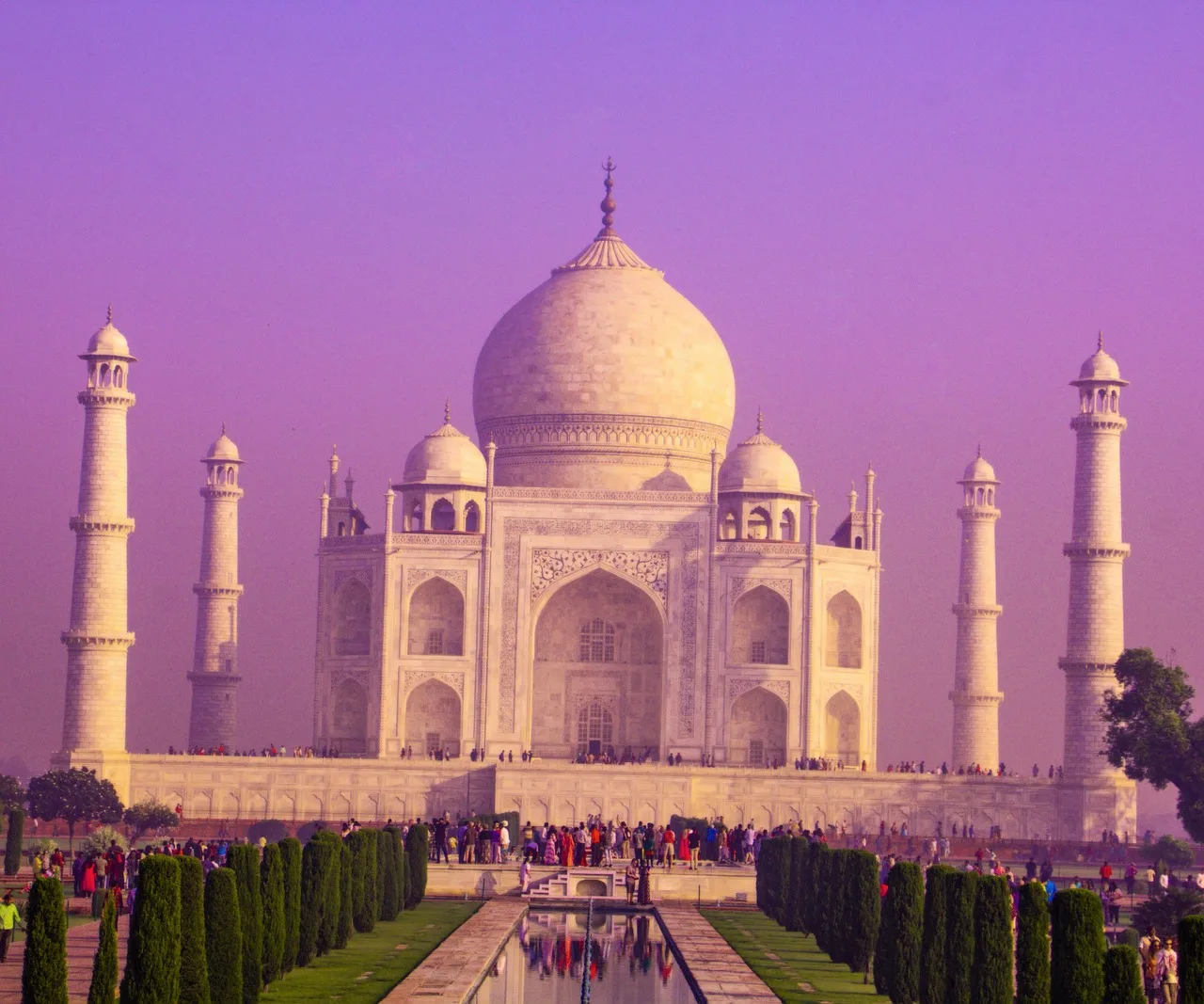 Taj Mahal gün batımı silueti - tarihi mimari
