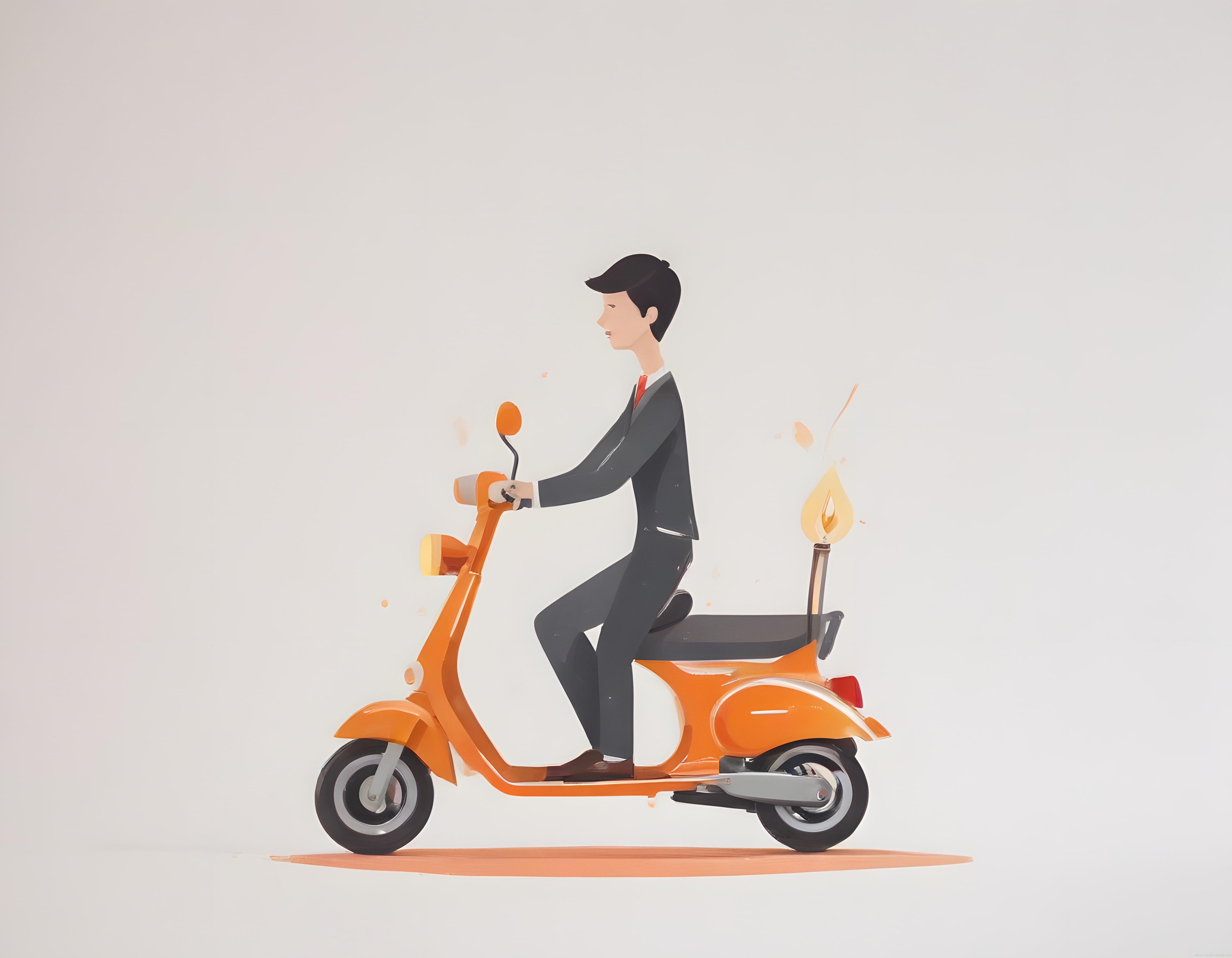 Takım Elbiseli Adamın Turuncu Scooter'ı ve Arkasındaki Yangın: İşe Gidiş