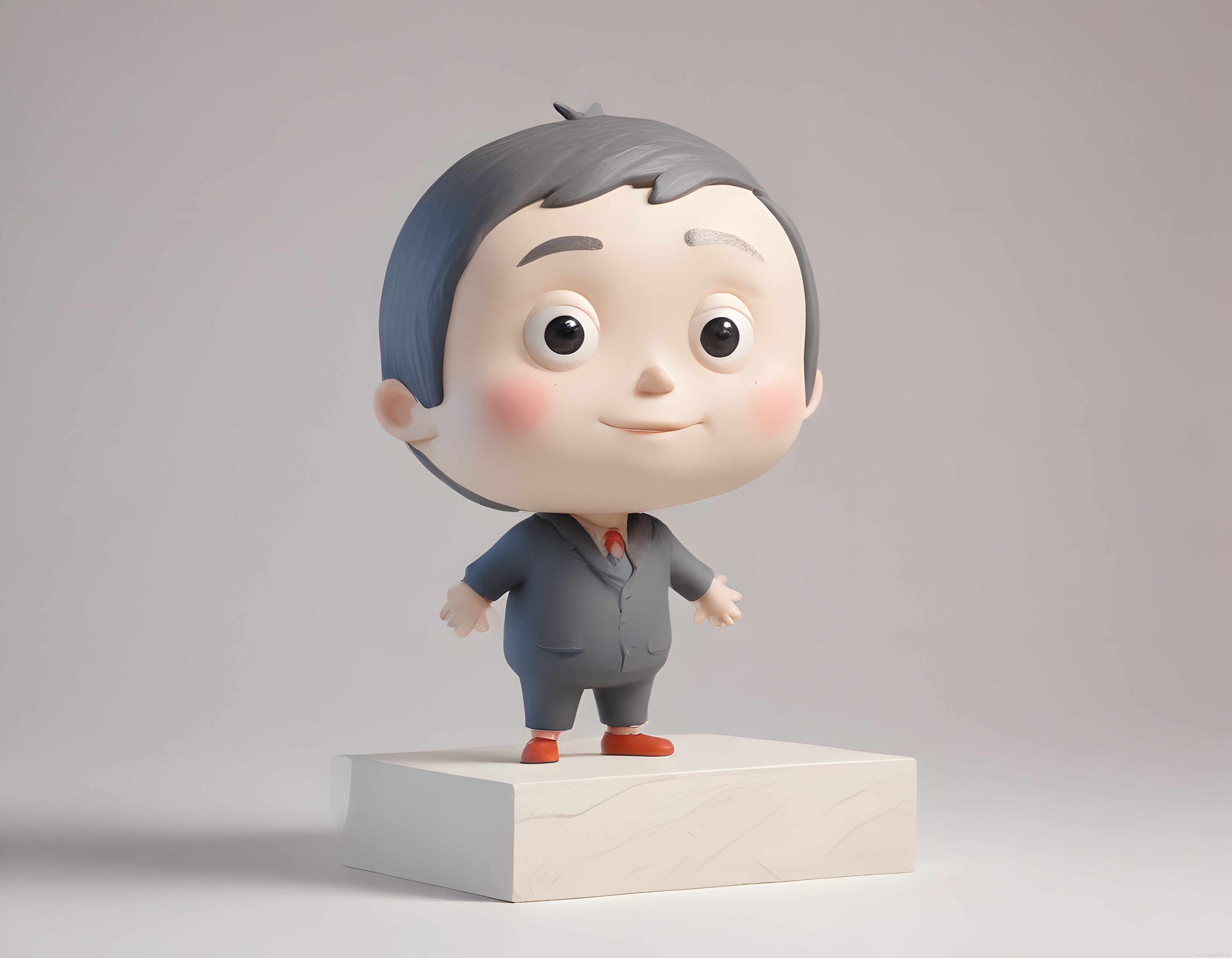 Takım Elbiseli Sevimli 3D Karakter: Büyük Kafalı Minimal Çizgi Film Figürü