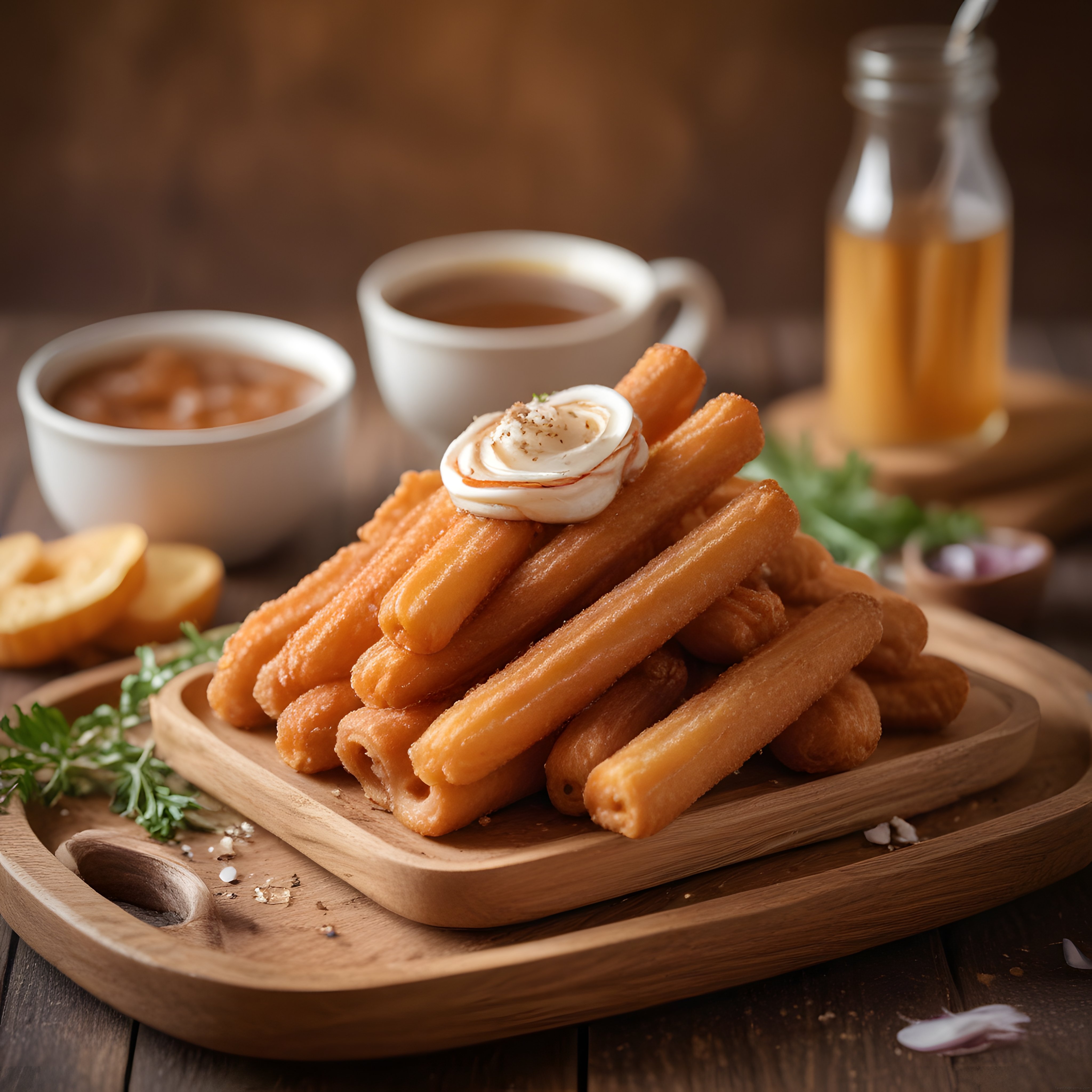 Taptaze Churros Sunumu: Sıcak Çikolata ve Kahve Eşliğinde Lezzet