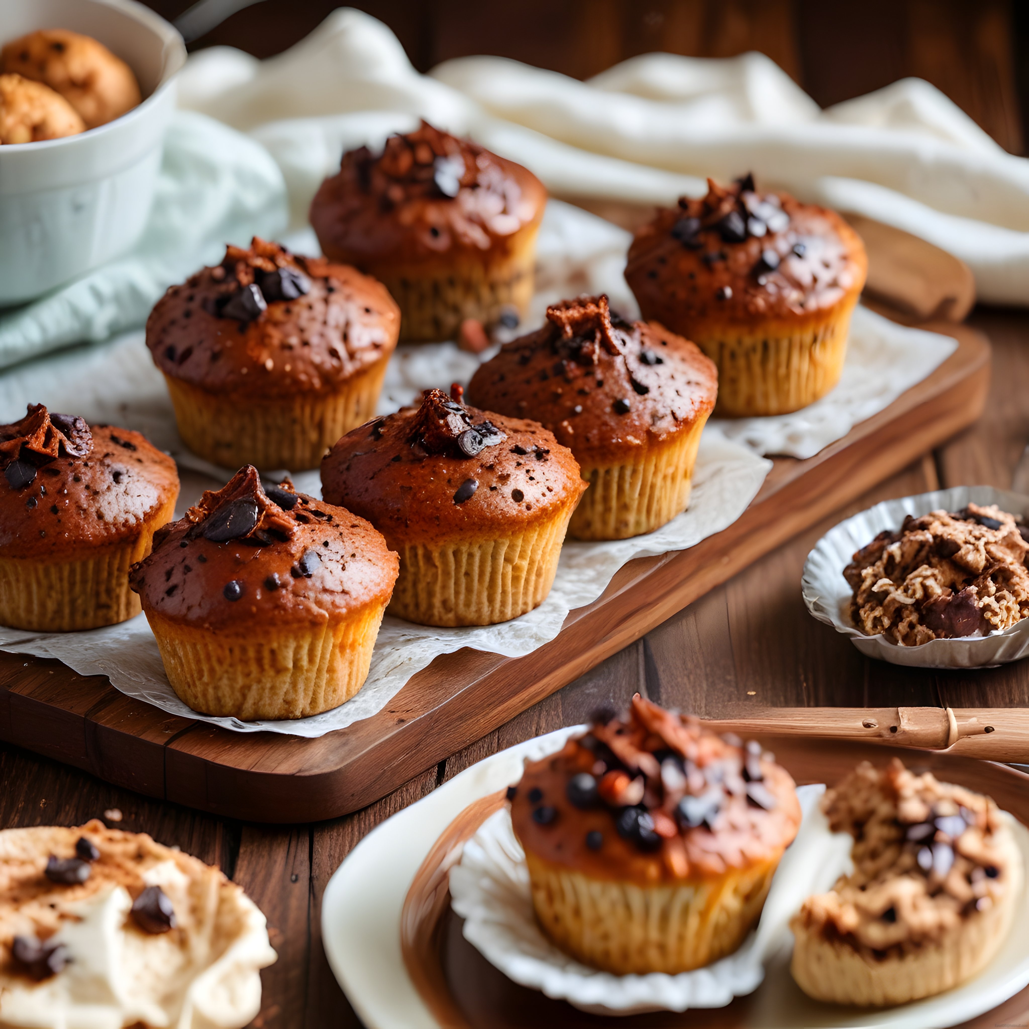 Taptaze Çikolatalı Muffinler: Rustik Mutfak Sunumu ve Tatlı Tarifi