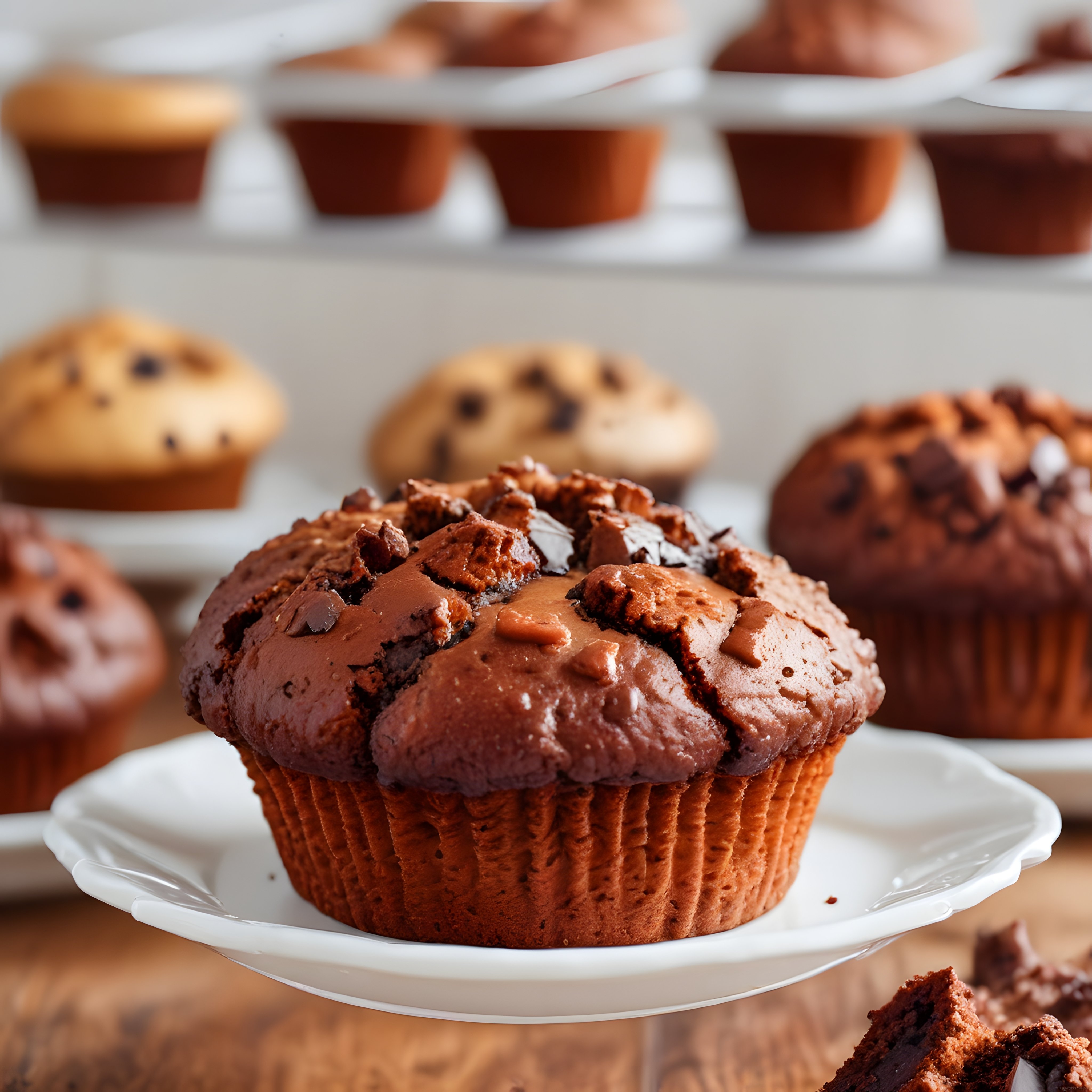 Taptaze Çikolatalı Muffinlerin Bulunduğu Sıcak ve Davetkar Bir Pastane Köşesi