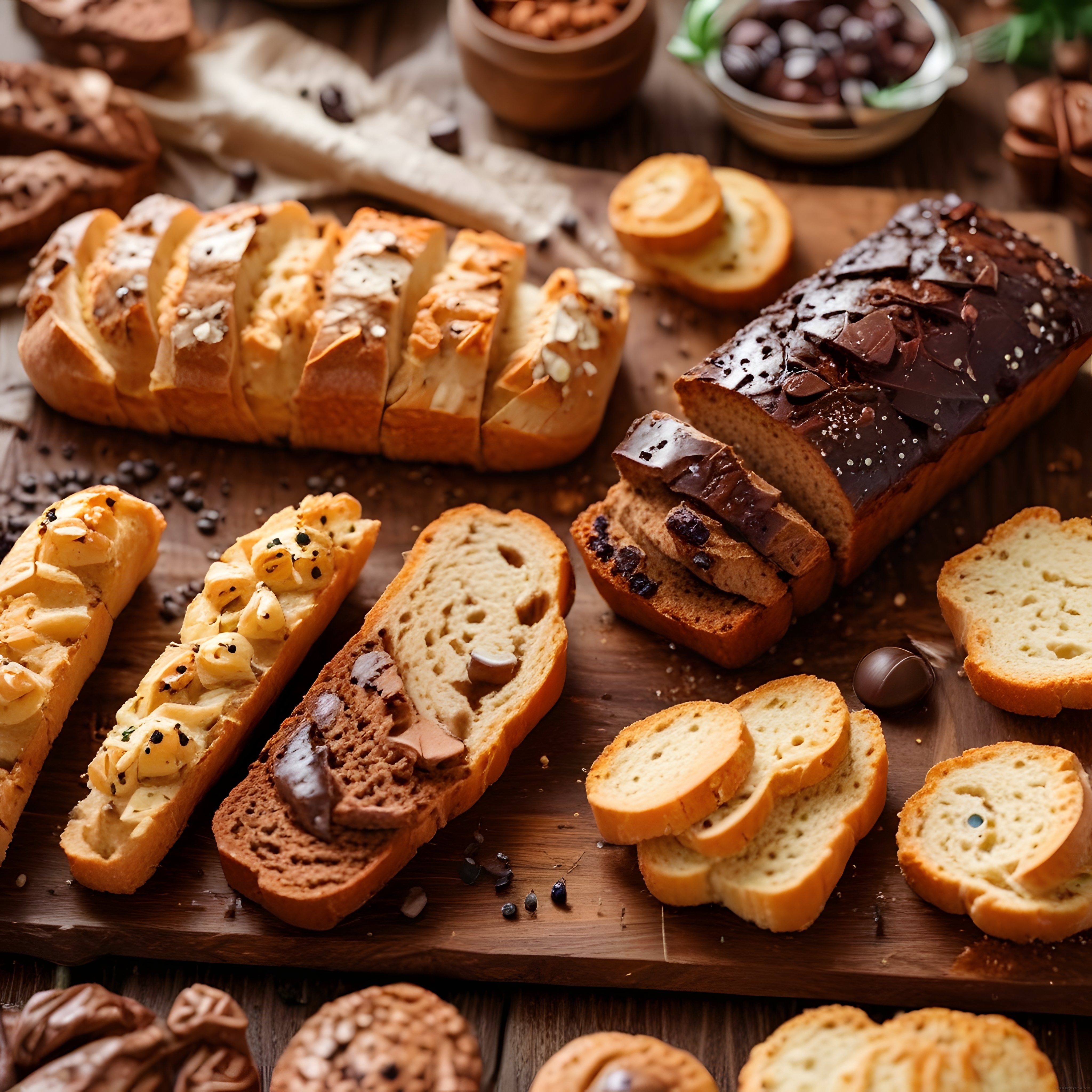 Taptaze Ekşi Mayalı Ekmek ve Çikolatalı Keklerle Zengin Kahvaltı Sunumu