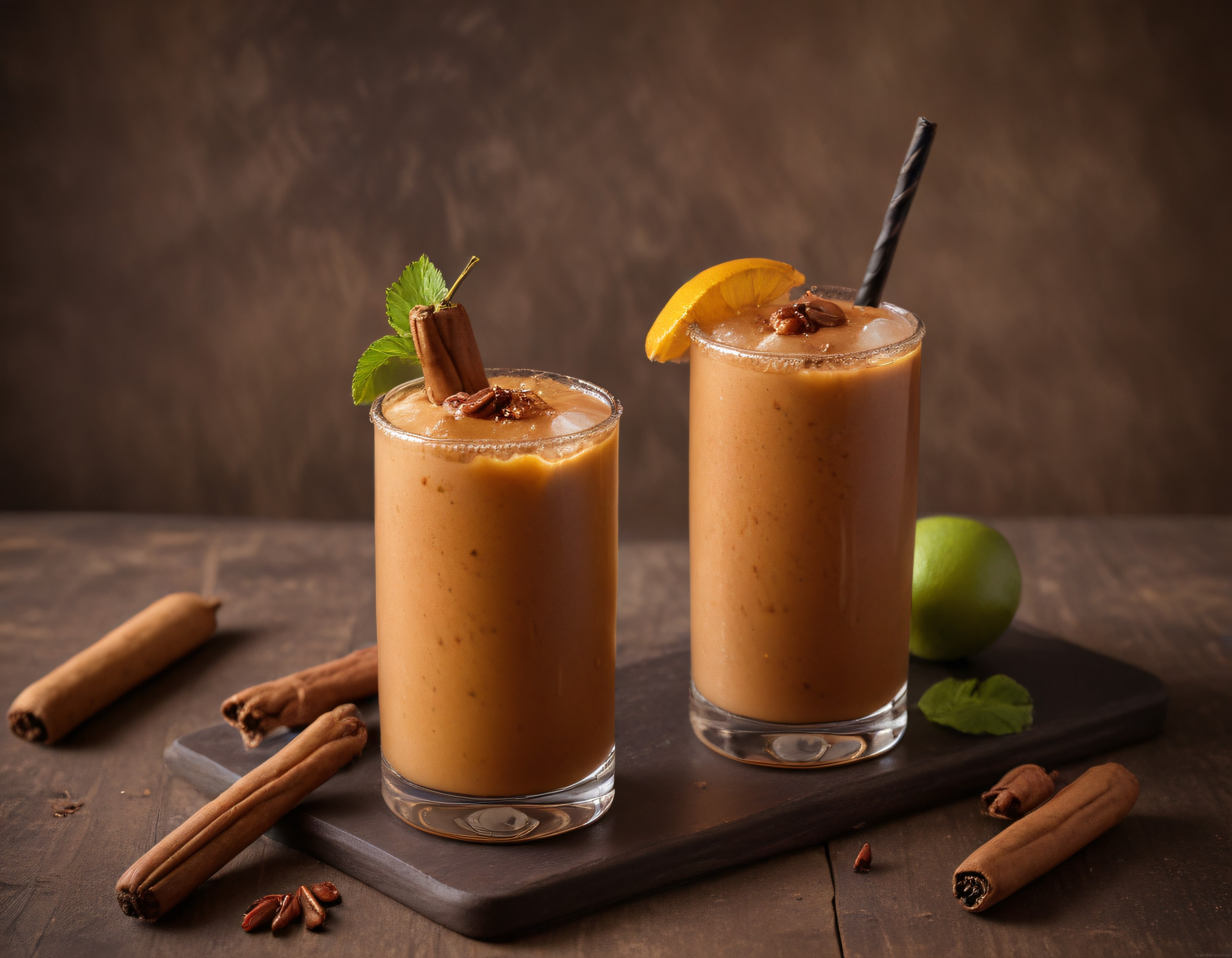 Tarçın Çubukları ve Taze Nane ile Süslenen Serinletici Smoothie Bardakları