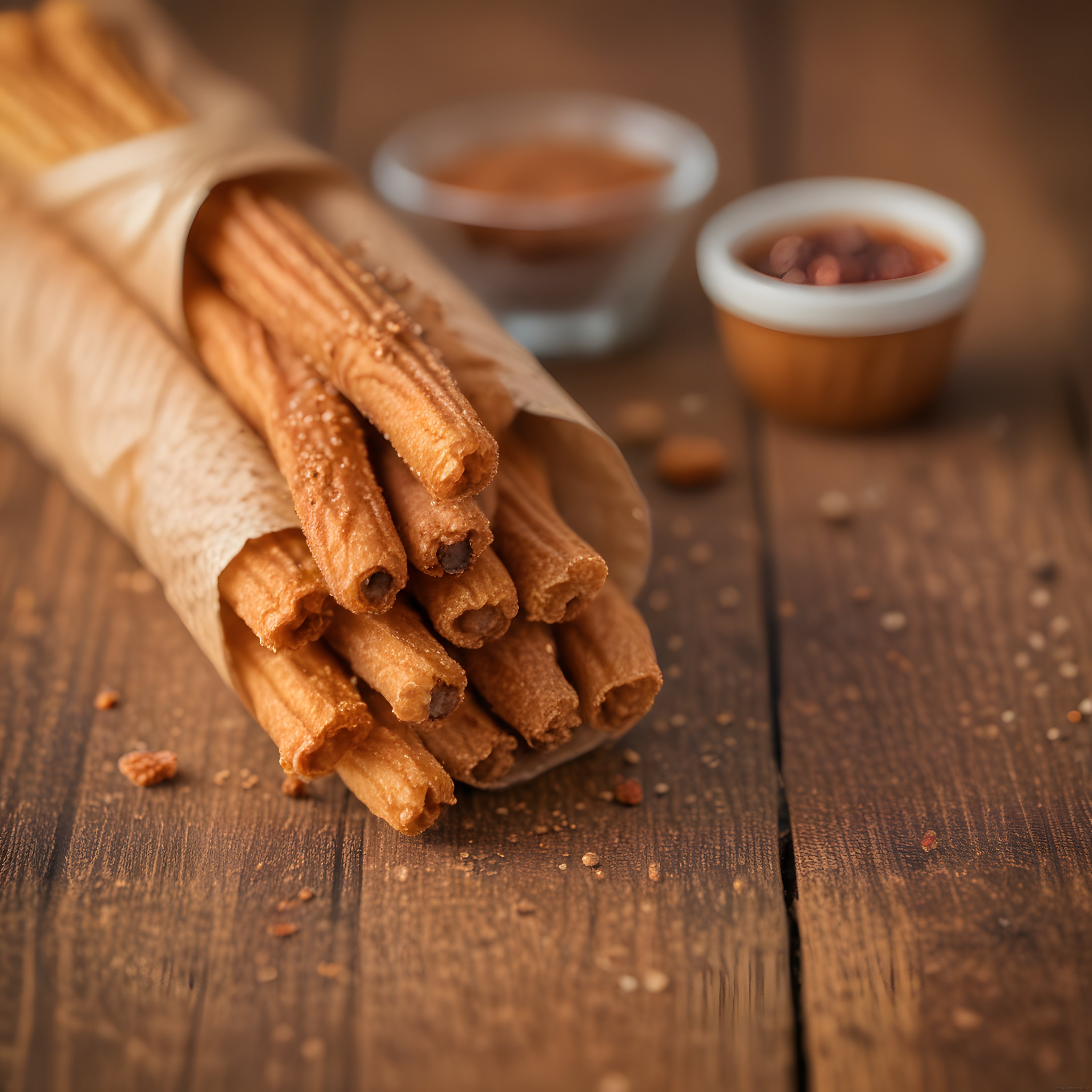 Tarçın şekerli churros çubukları ve çikolata soslarıyla enfes tatlı tablosu